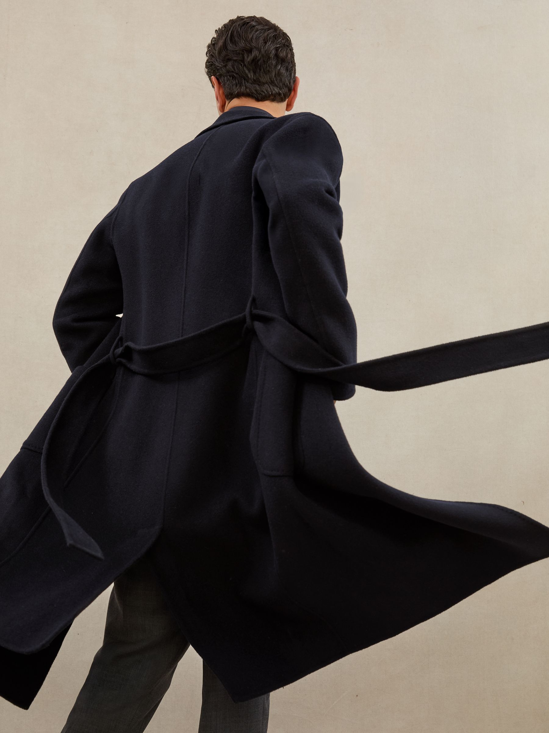 Atelier Double-Breasted Tie-Waist Overcoat in Navy - Image 5 of 8