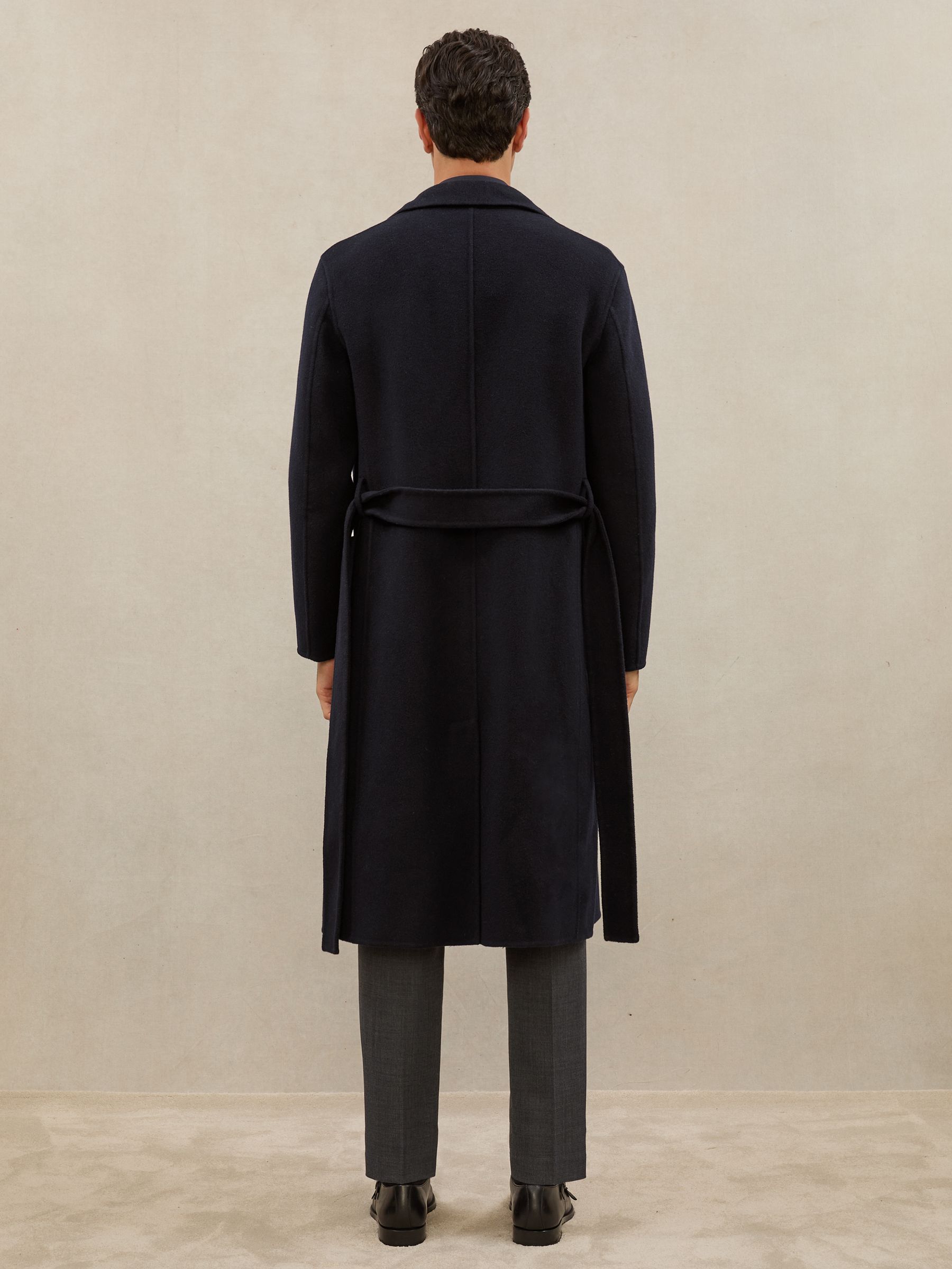 Atelier Double-Breasted Tie-Waist Overcoat in Navy - Image 7 of 8