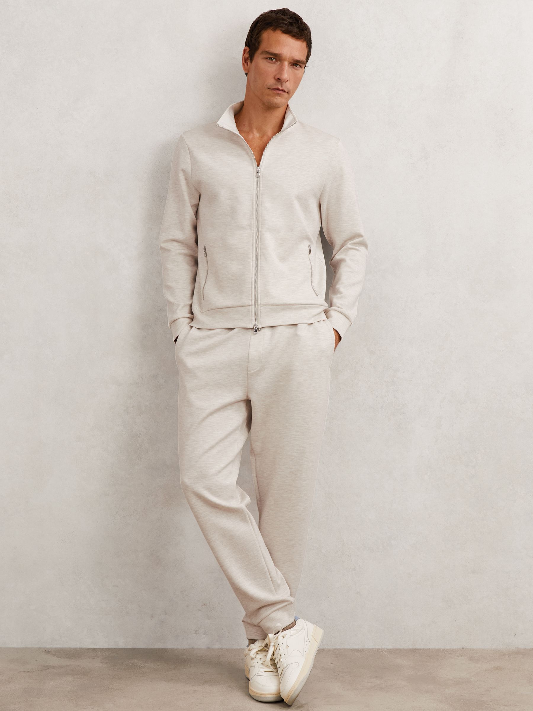 Double-Faced Jersey Zip Sweatshirt in Oatmeal - Image 1 of 8