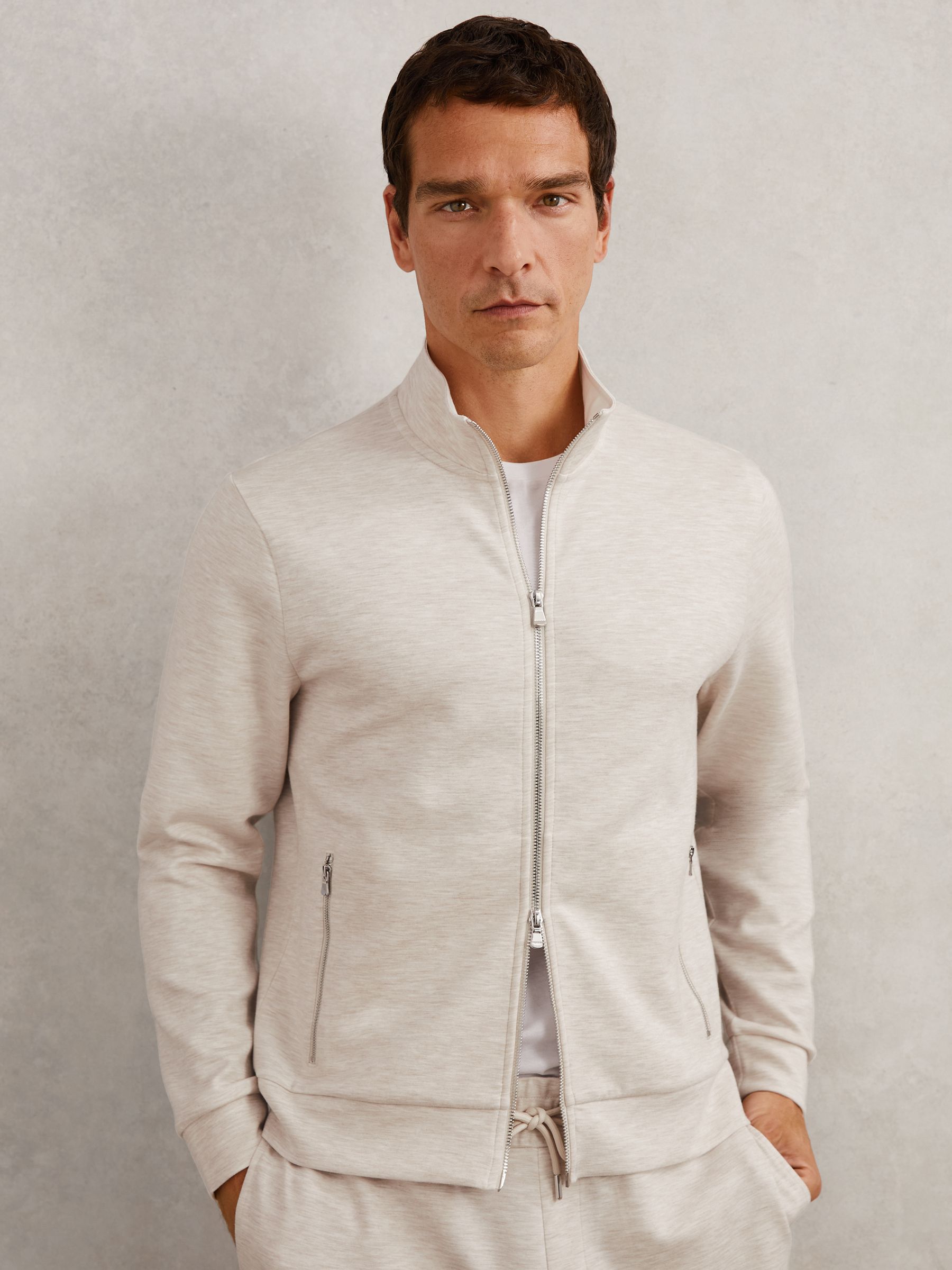 Double-Faced Jersey Zip Sweatshirt in Oatmeal - Image 3 of 8