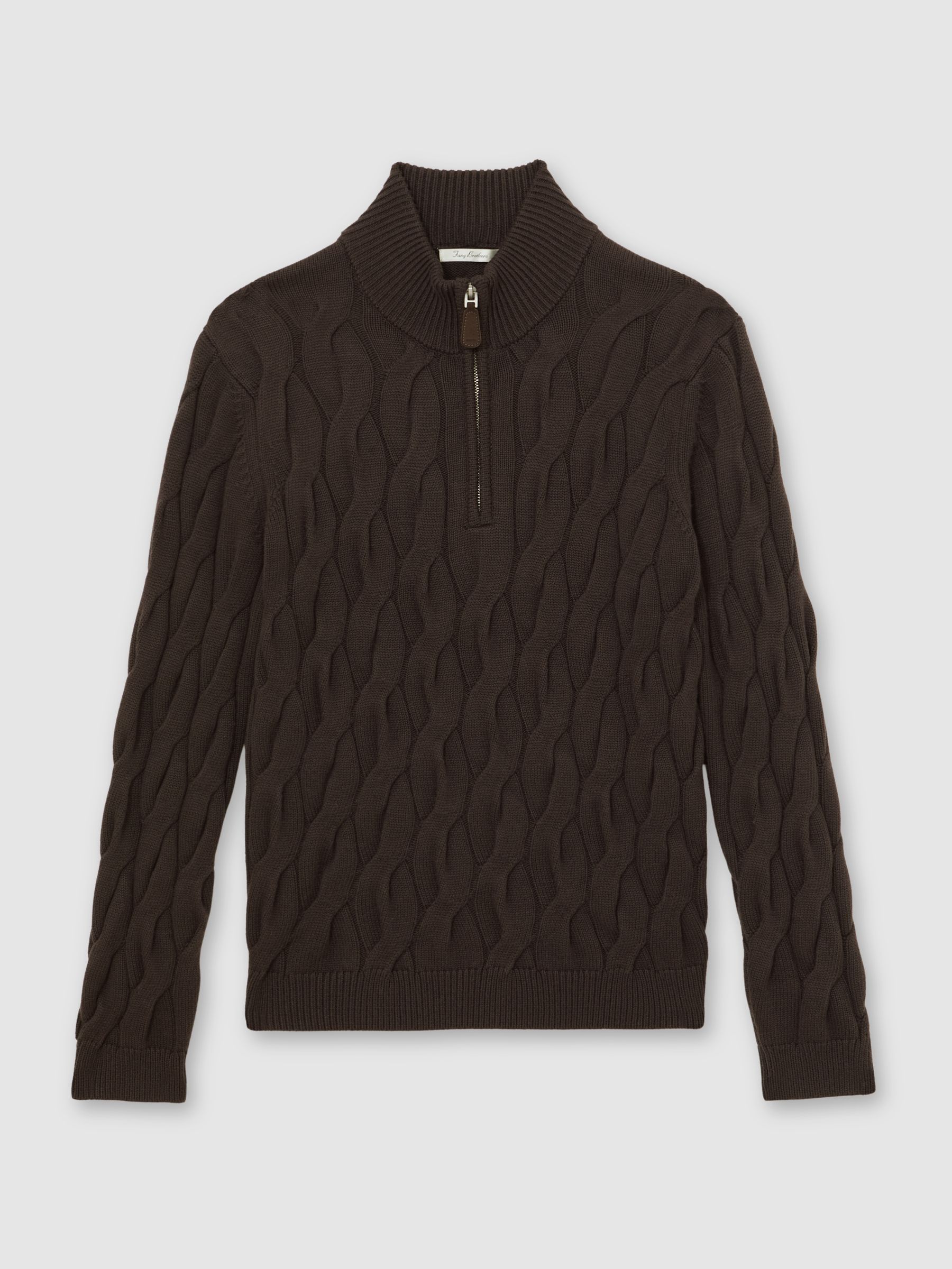 Half-Zip Cable-Knit Jumper with Wool in Chocolate Brown - image 1