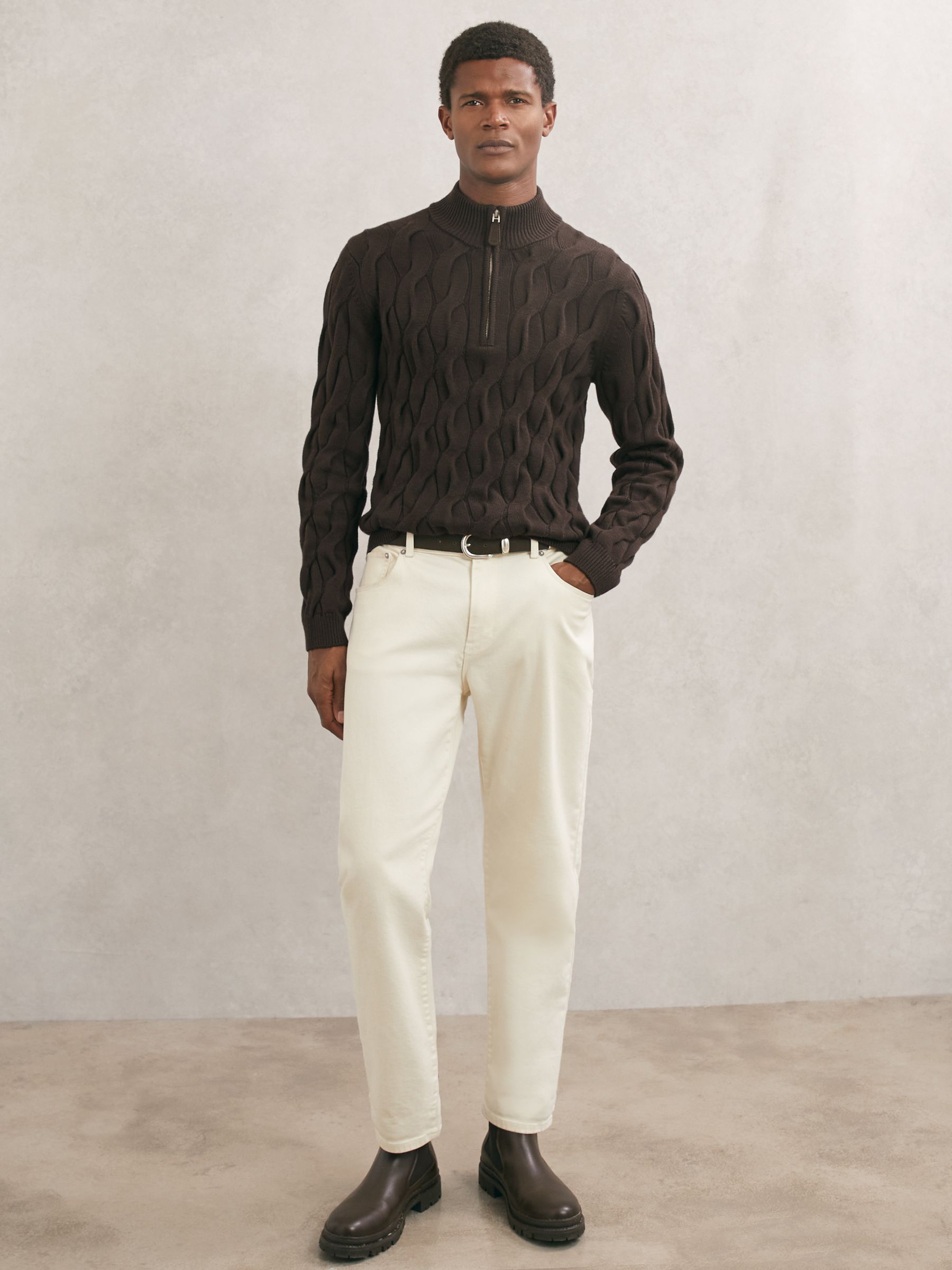 Half-Zip Cable-Knit Jumper with Wool in Chocolate Brown - image 5