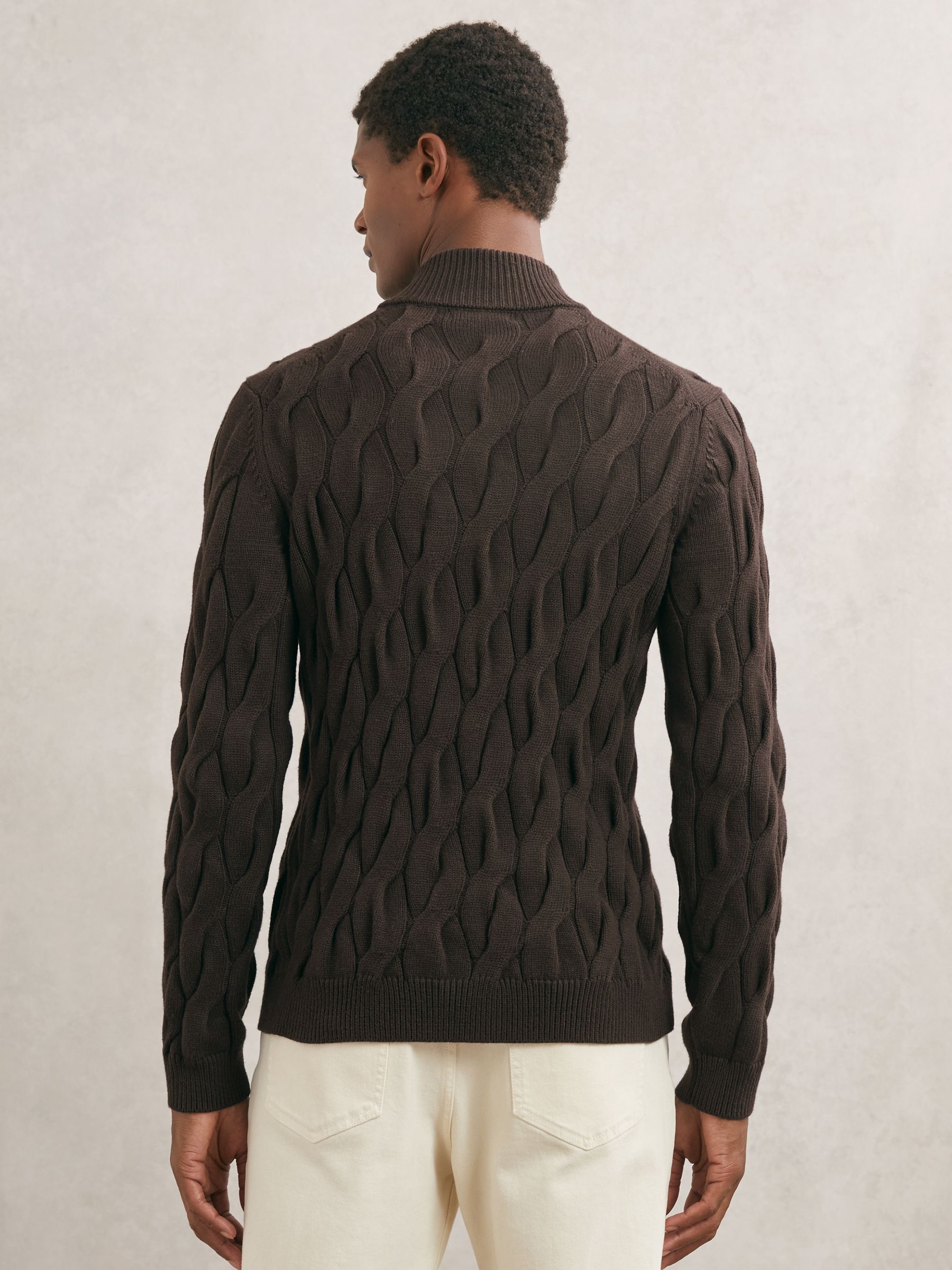 Half-Zip Cable-Knit Jumper with Wool in Chocolate Brown - image 4