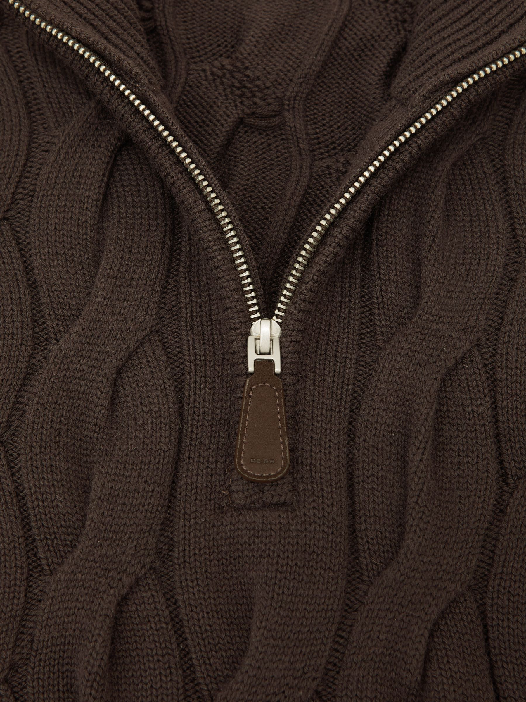 Half-Zip Cable-Knit Jumper with Wool in Chocolate Brown - image 3