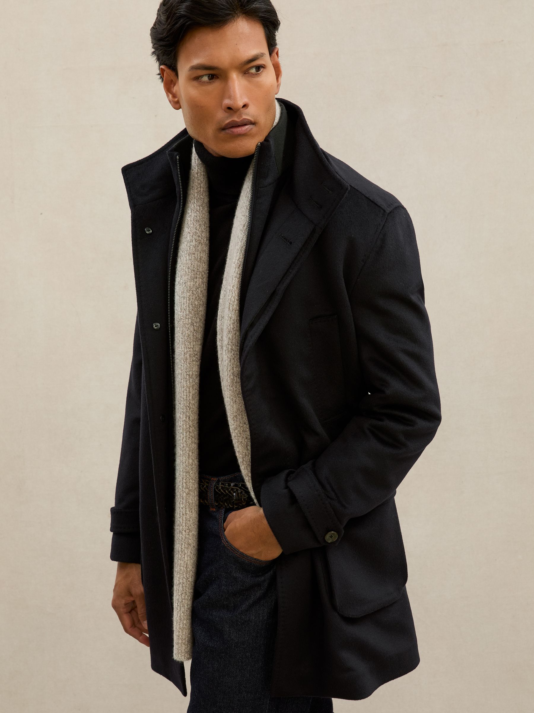 Atelier 100% Cashmere Hybrid Overcoat with Removable Gilet in Navy - Image 1 of 7