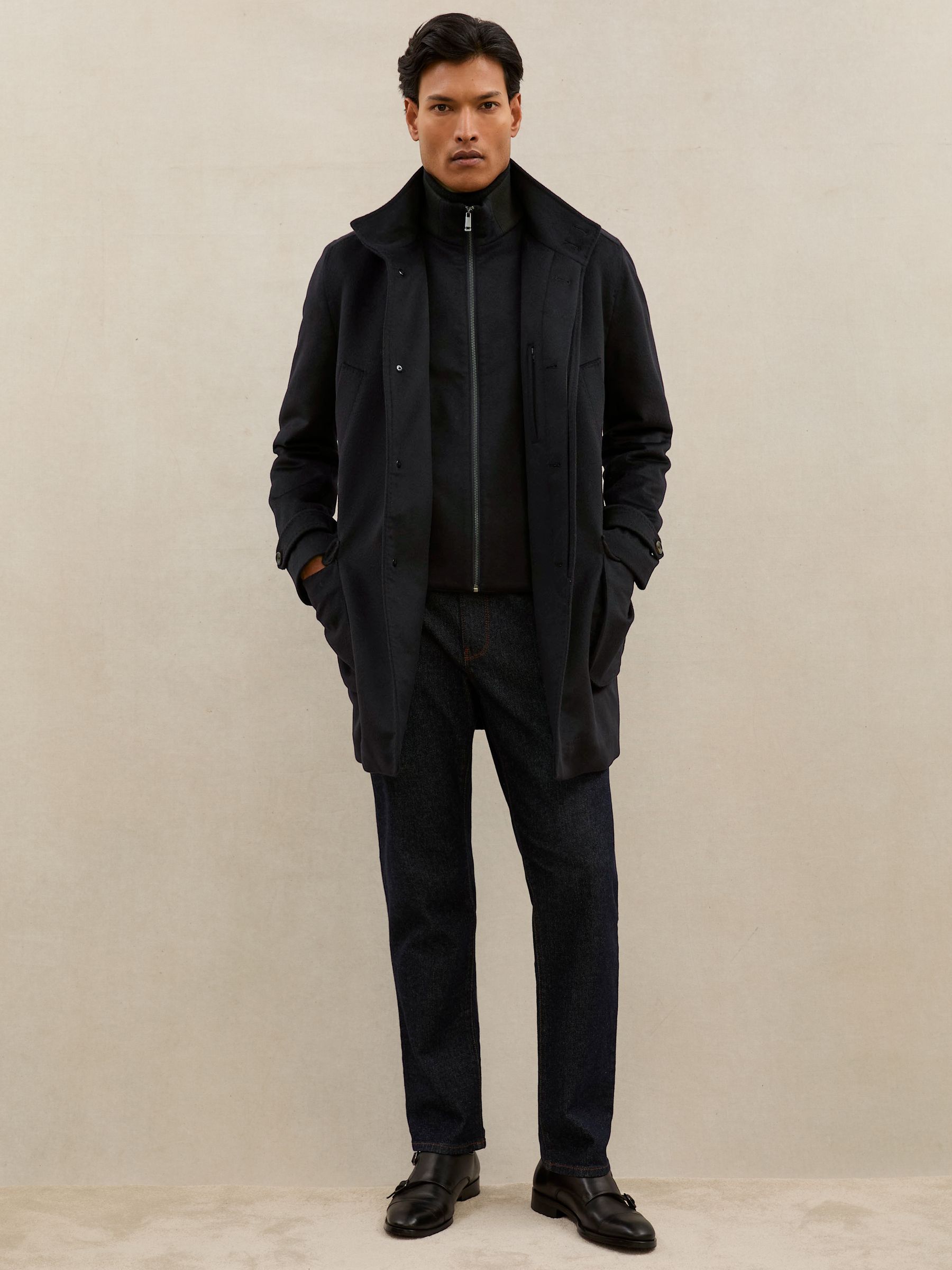 Atelier 100% Cashmere Hybrid Overcoat with Removable Gilet in Navy - Image 3 of 7