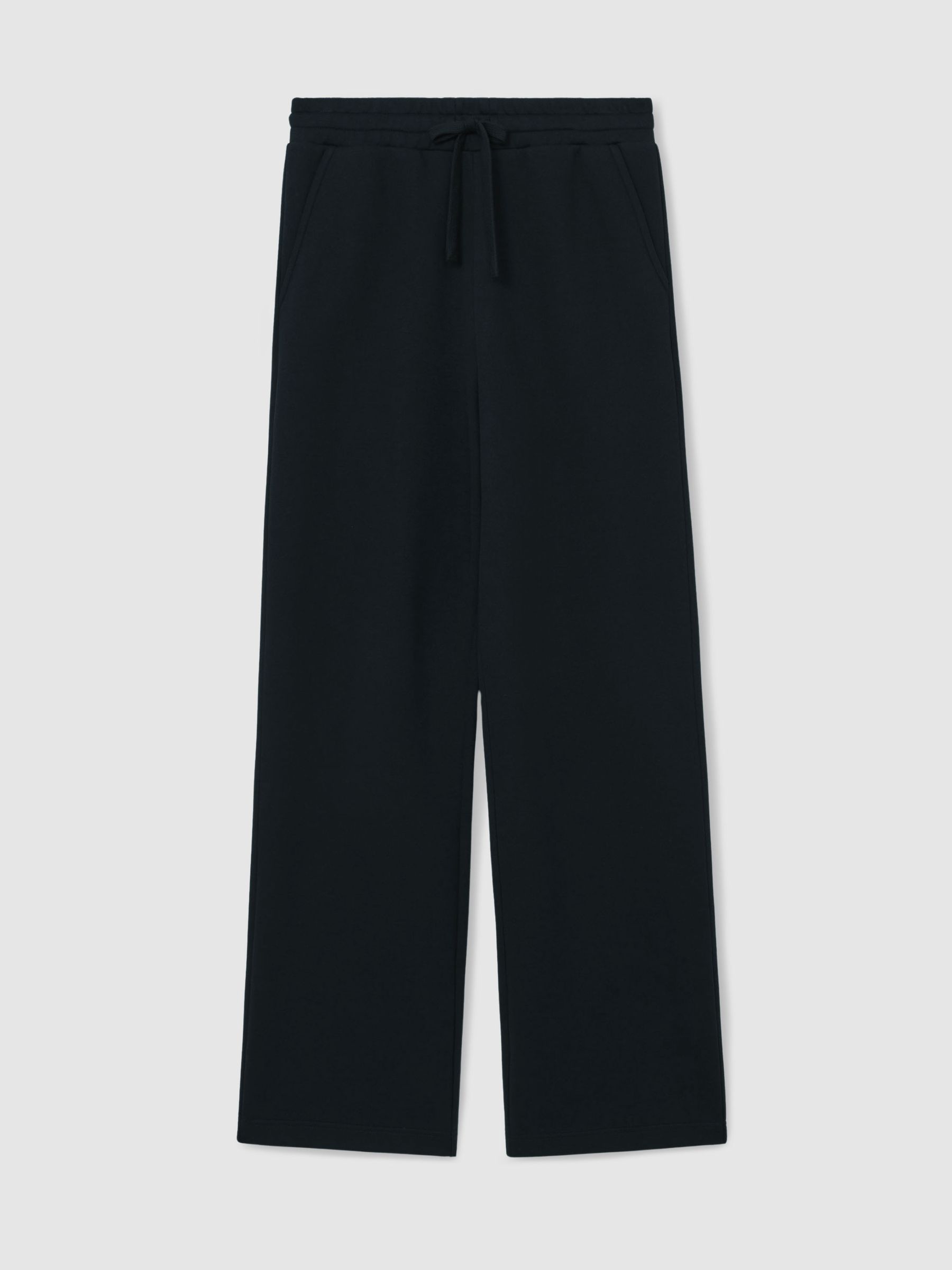 Cotton Blend Interlock Wide Leg Joggers in Black/White - Image 2 of 6