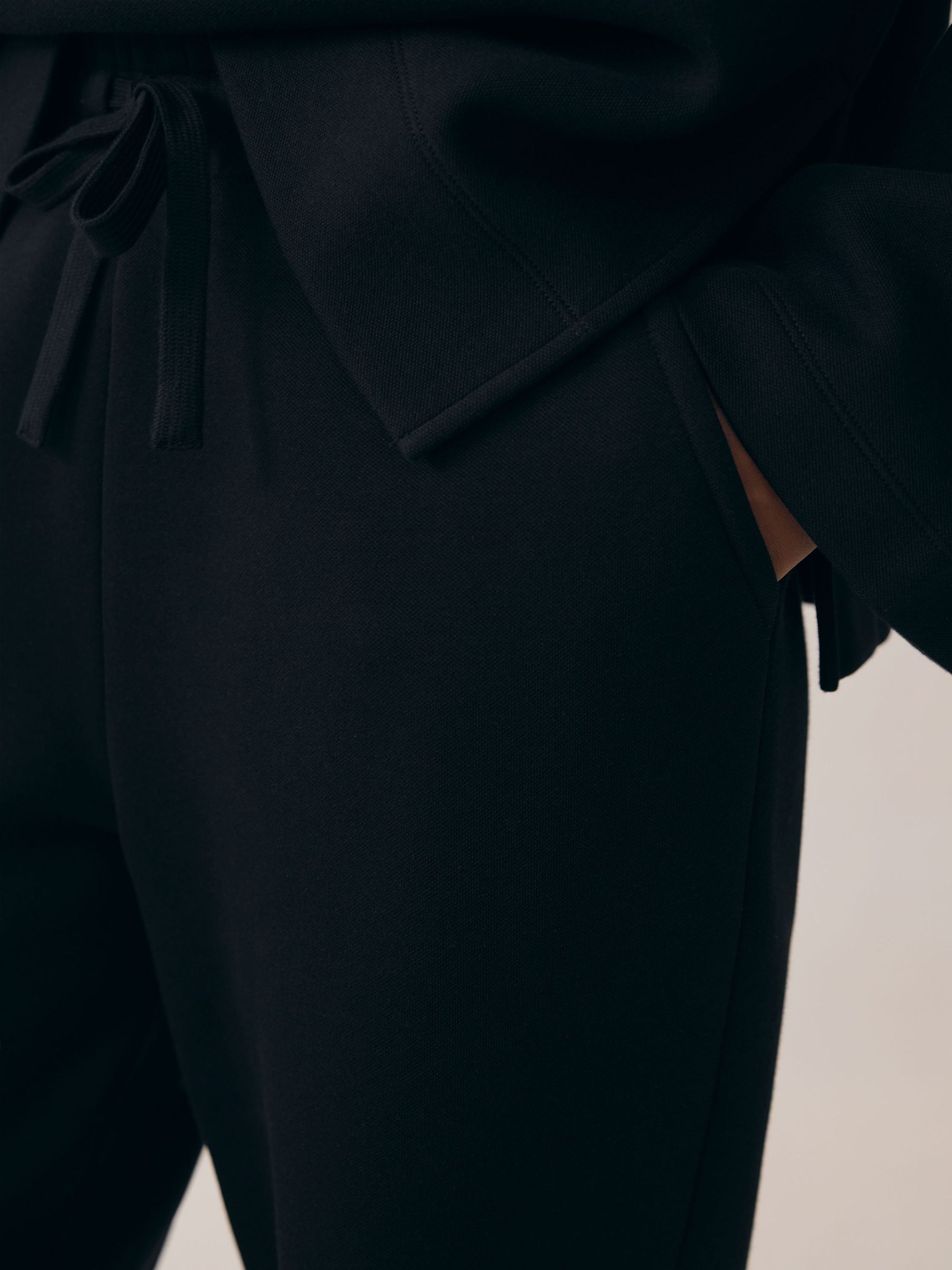 Cotton Blend Interlock Wide Leg Joggers in Black/White - Image 4 of 6