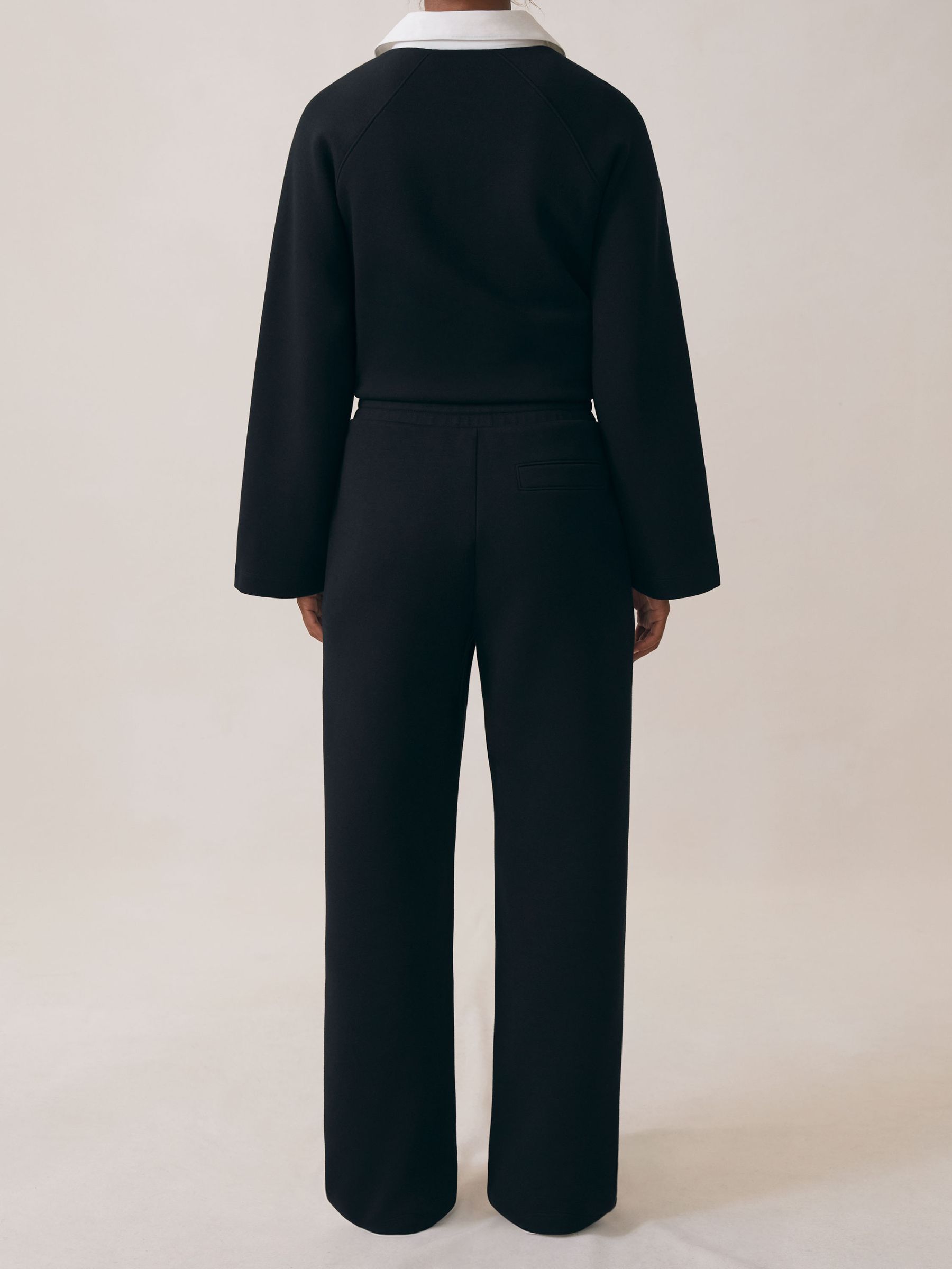 Cotton Blend Interlock Wide Leg Joggers in Black/White - Image 5 of 6