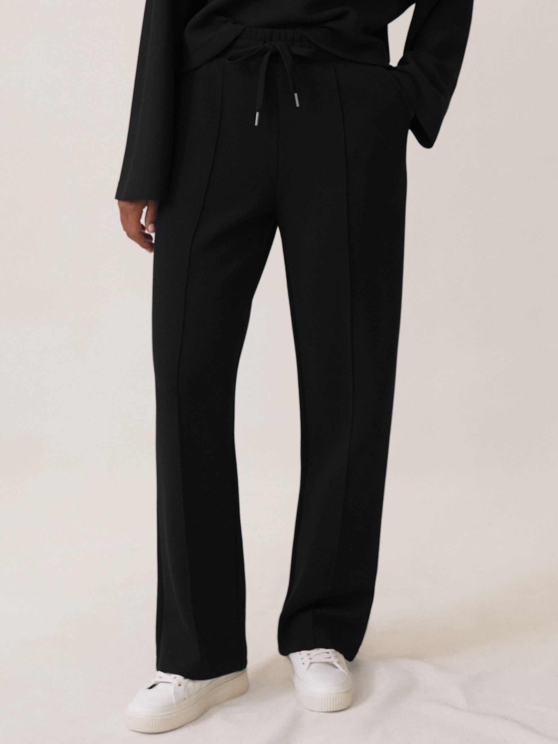 Premium Interlock Wide-Leg Joggers in Black - Image 3 of 6