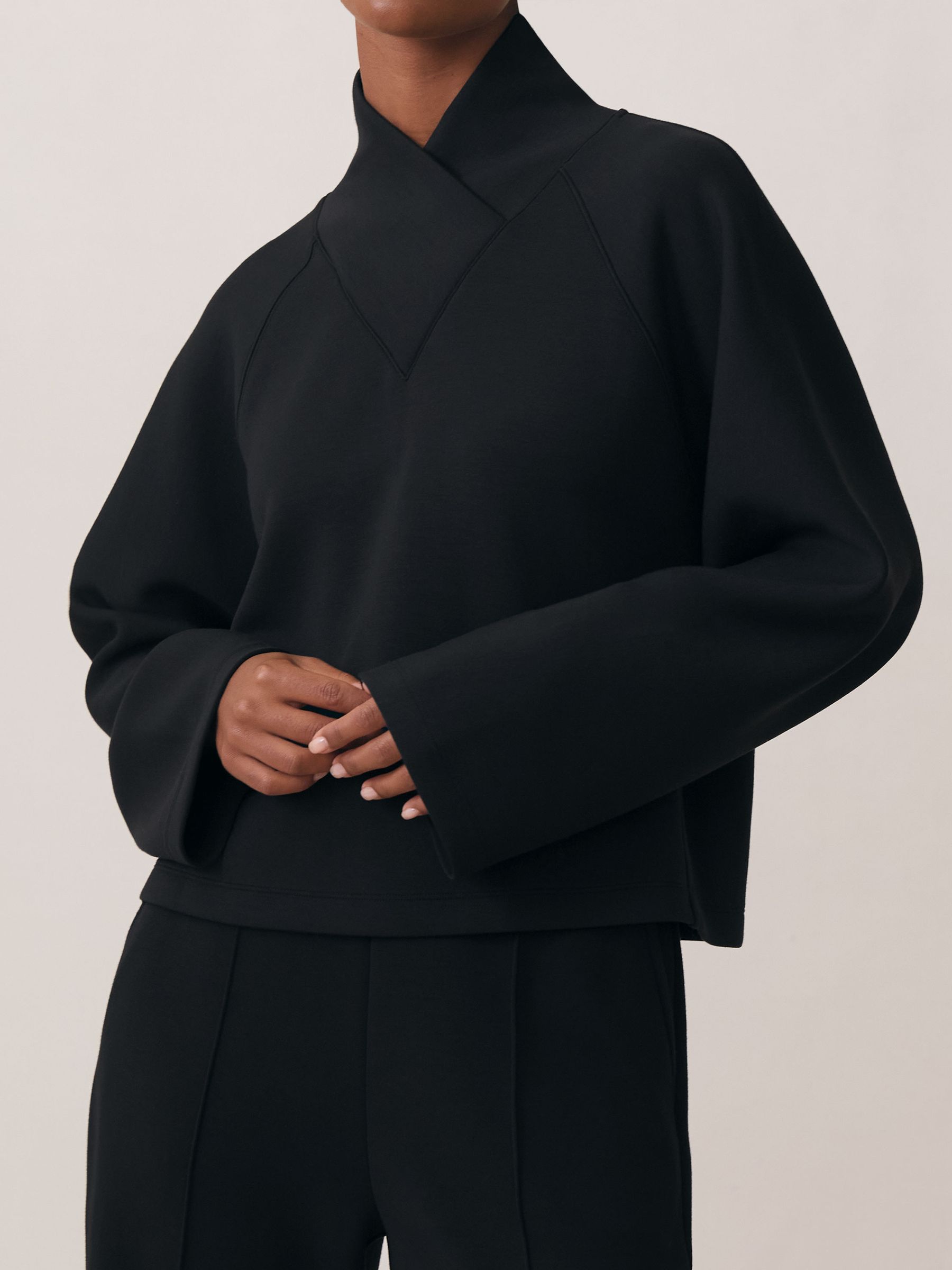 Premium Interlock Shawl-Neck Sweatshirt in Black - Image 3 of 7