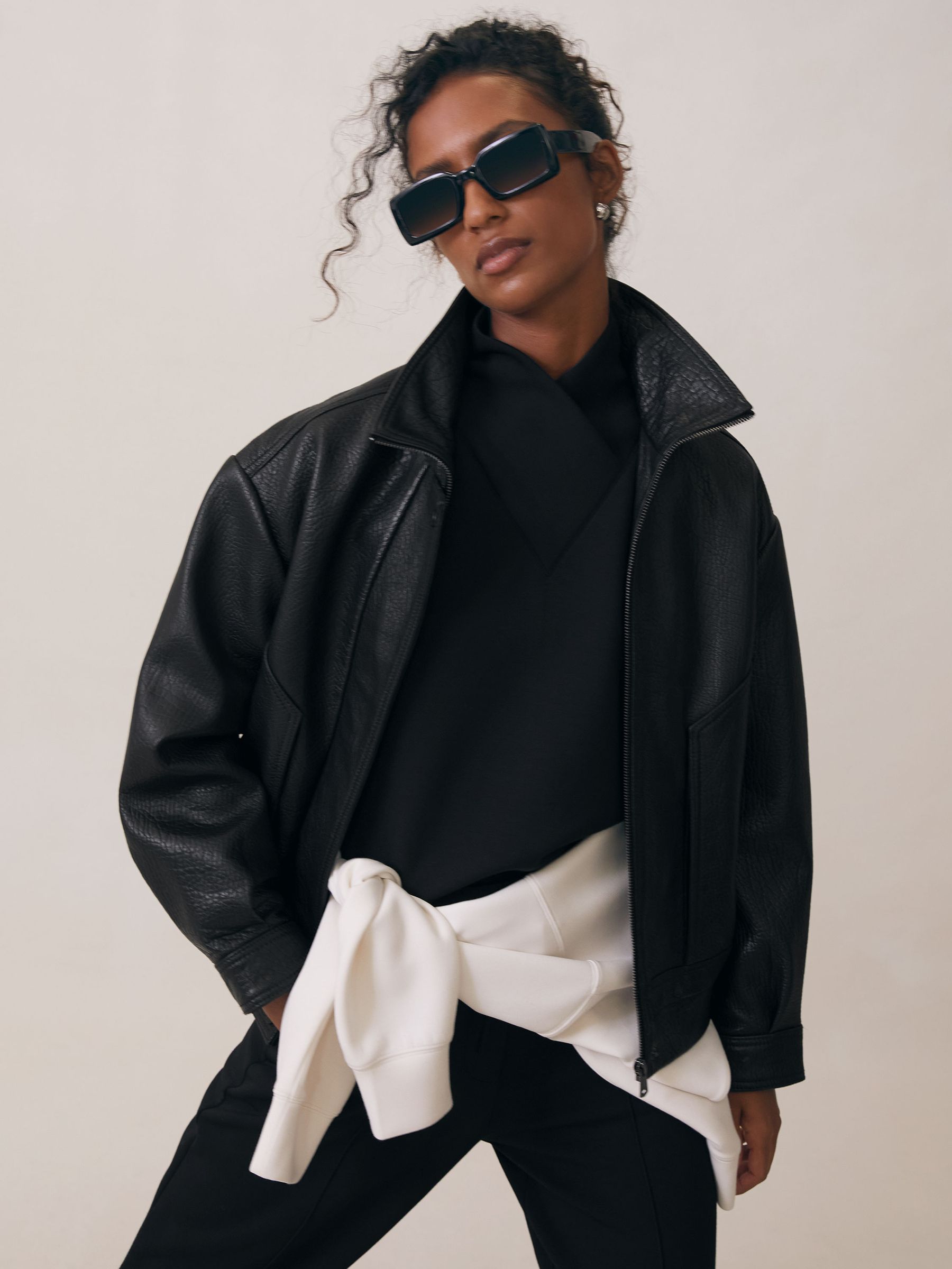 Premium Interlock Shawl-Neck Sweatshirt in Black - image 4