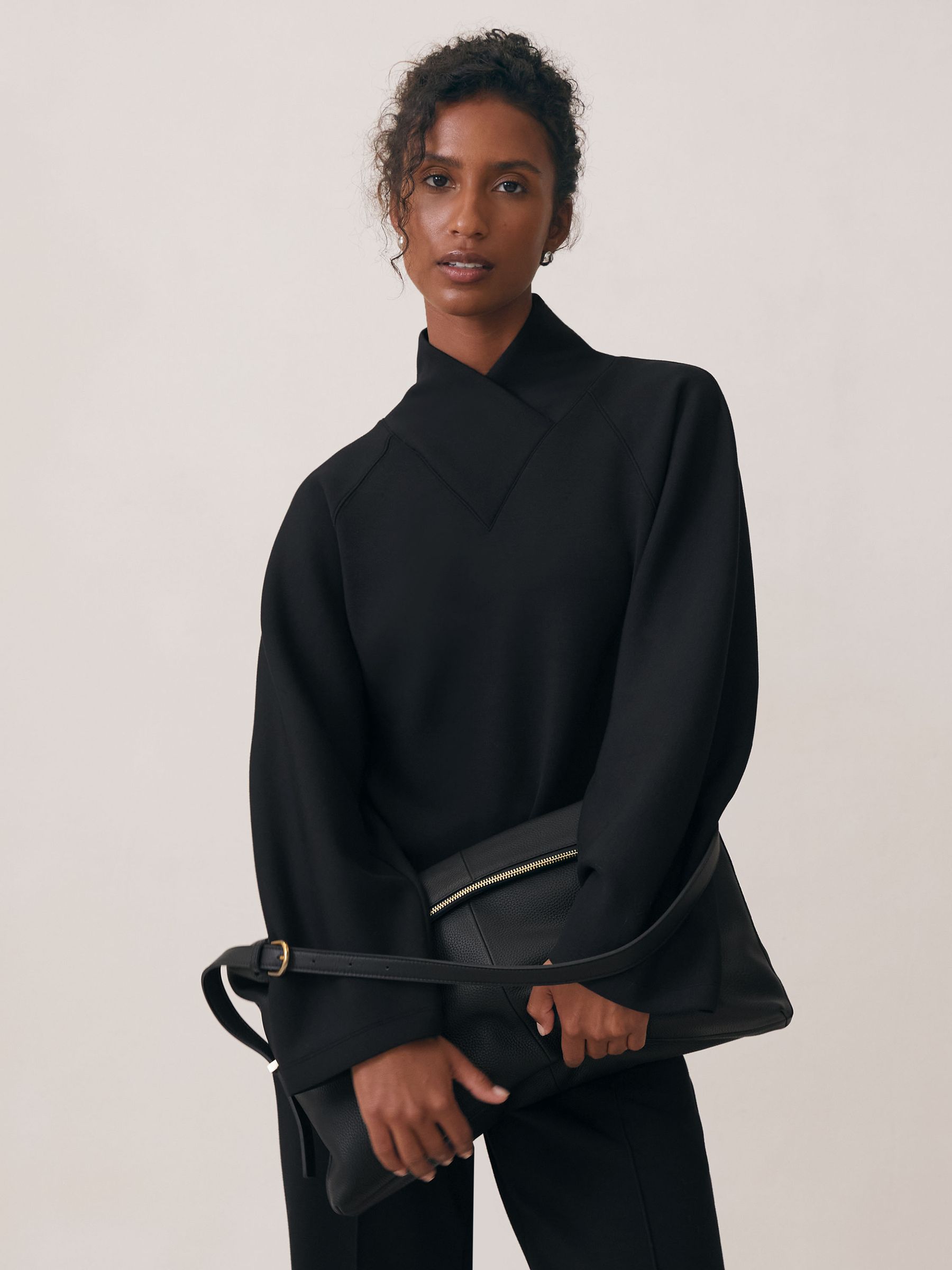 Premium Interlock Shawl-Neck Sweatshirt in Black - image 5