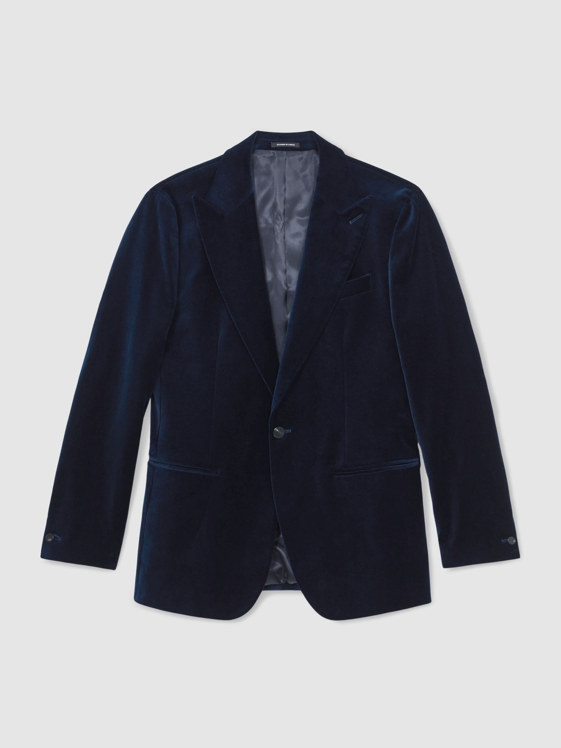 Single-Breasted Velvet Blazer Tailored-Fit in Navy - Image 2 of 9