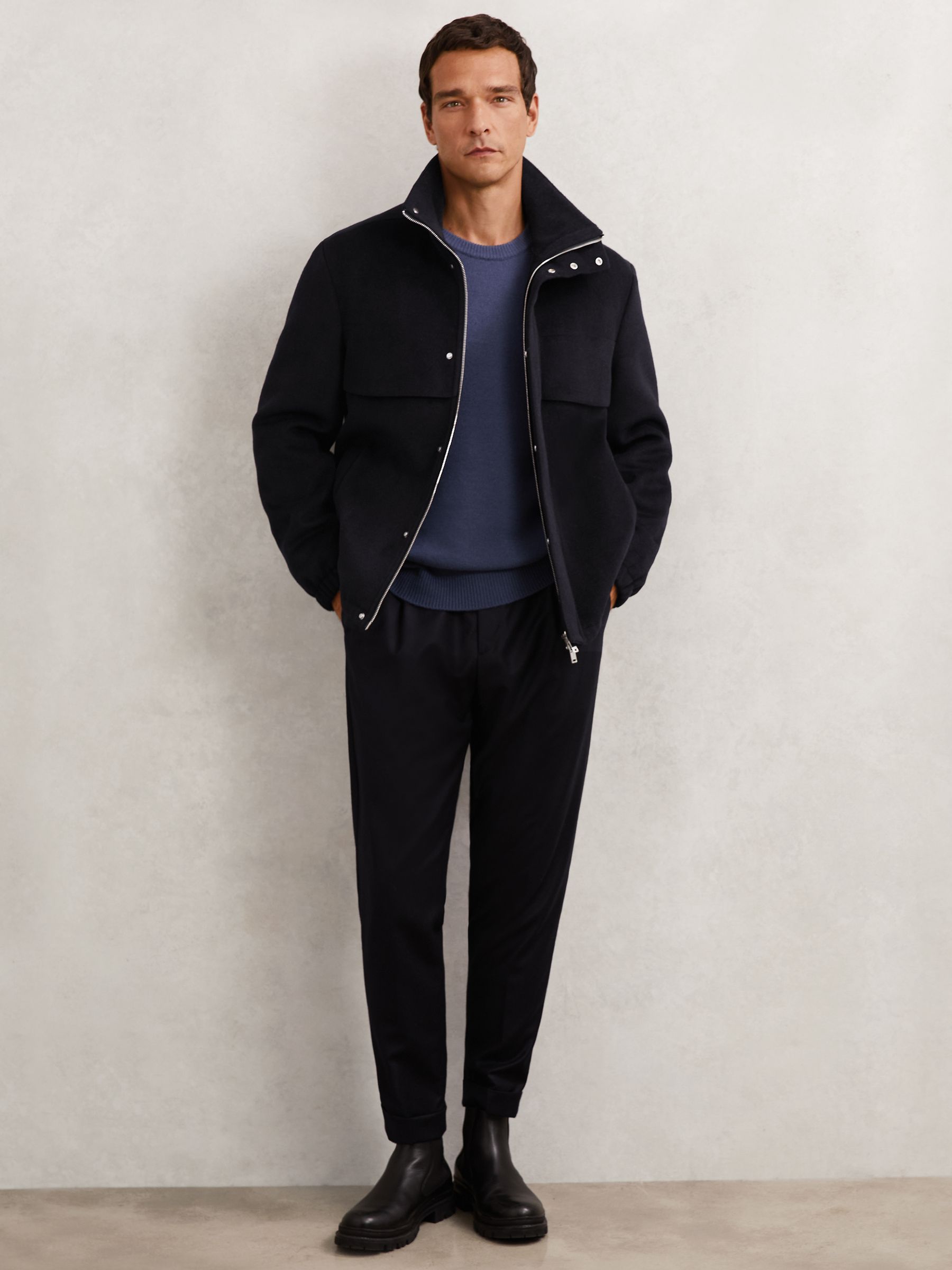 Wool-Blend Funnel-Neck Zip Jacket in Navy - image 3