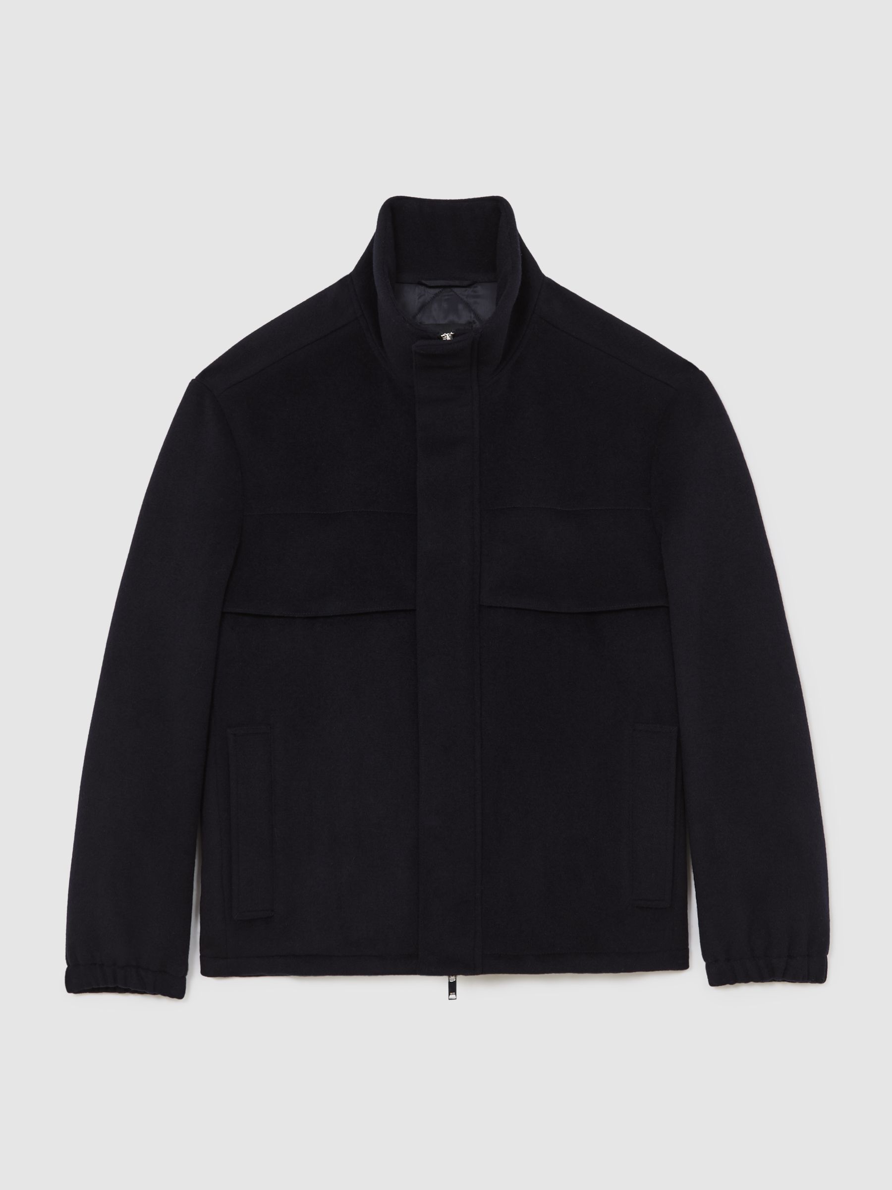 Wool-Blend Funnel-Neck Zip Jacket in Navy - image 1
