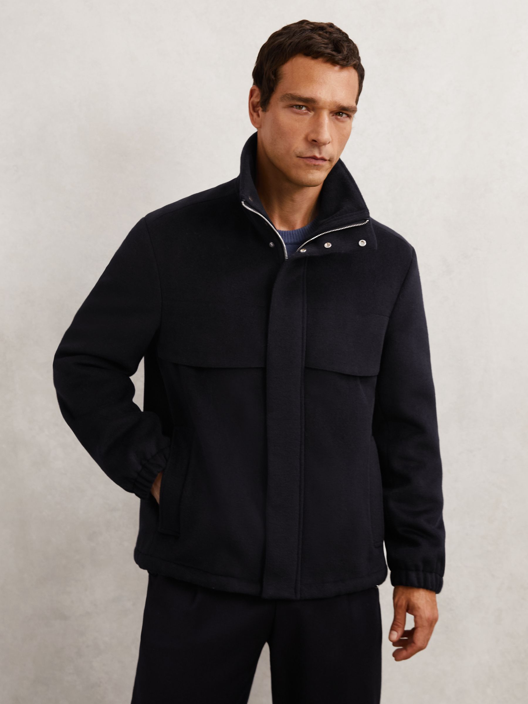 Wool-Blend Funnel-Neck Zip Jacket in Navy - image 4
