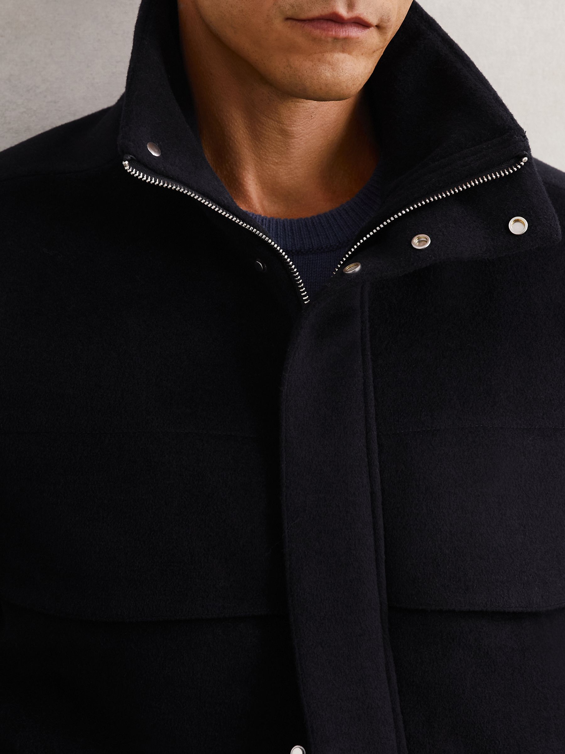 Wool-Blend Funnel-Neck Zip Jacket in Navy - image 5