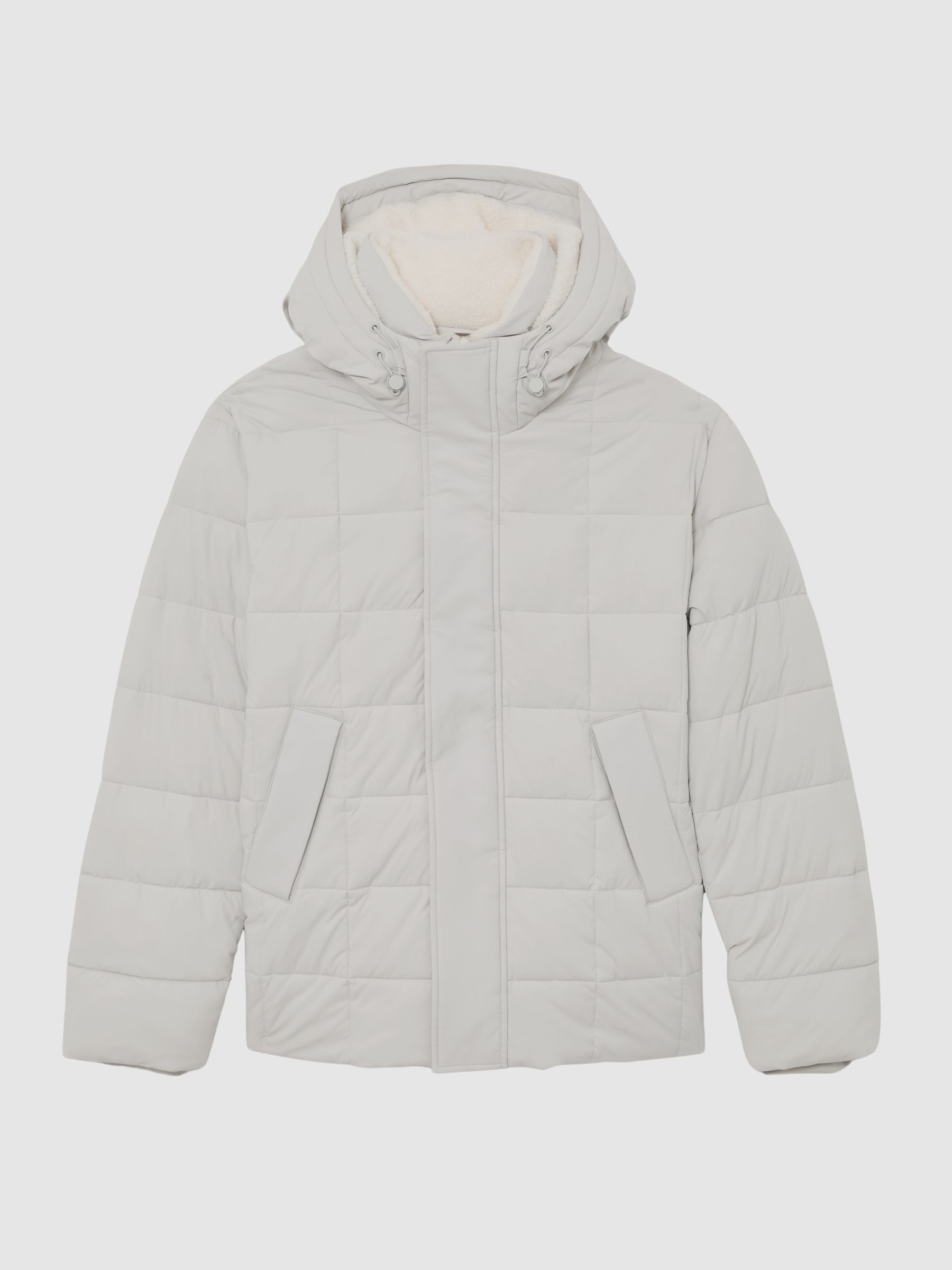 Fleece-Lined Hooded Puffer Jacket in Stone - image 1