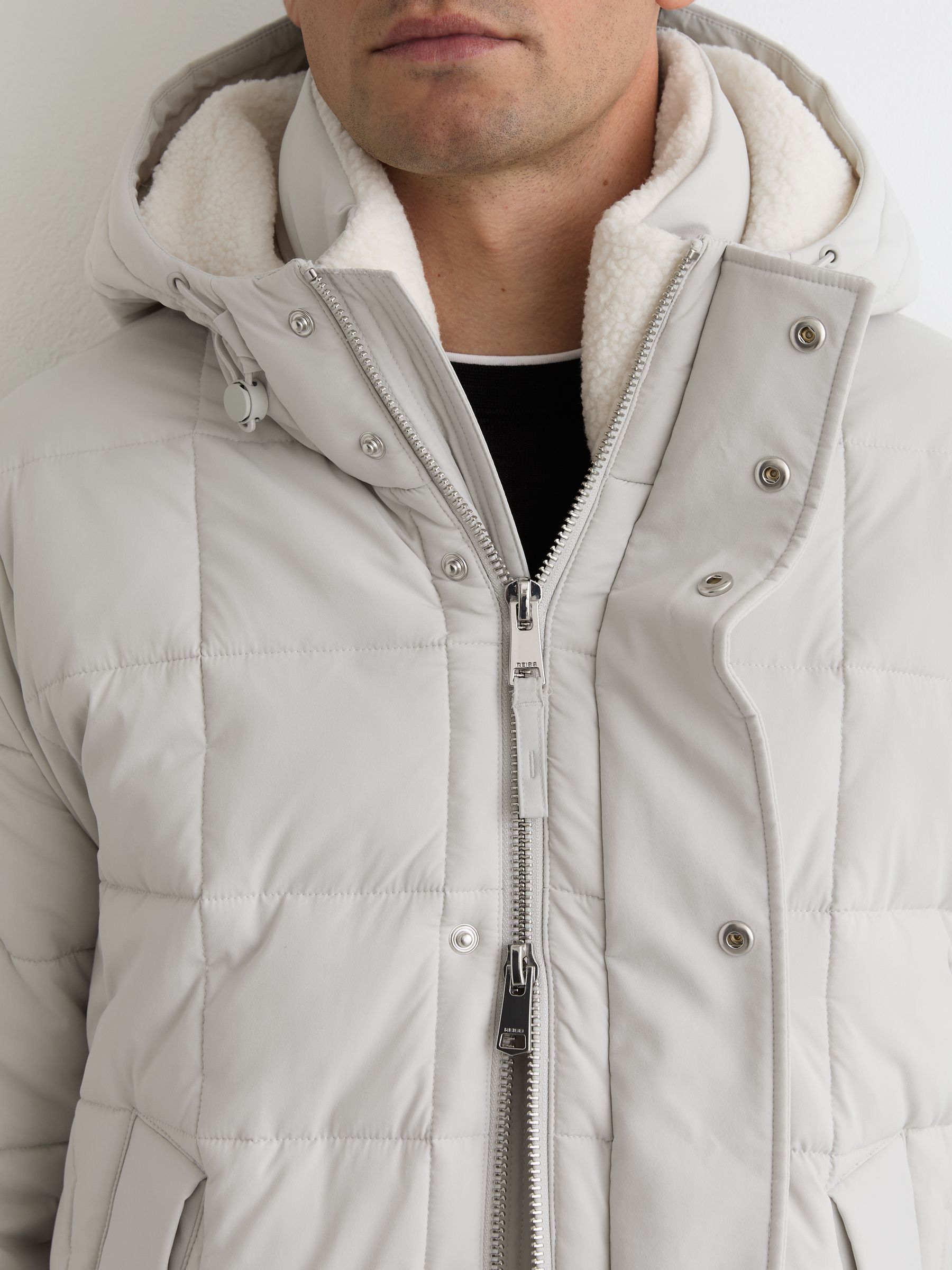 Fleece-Lined Hooded Puffer Jacket in Stone - image 5