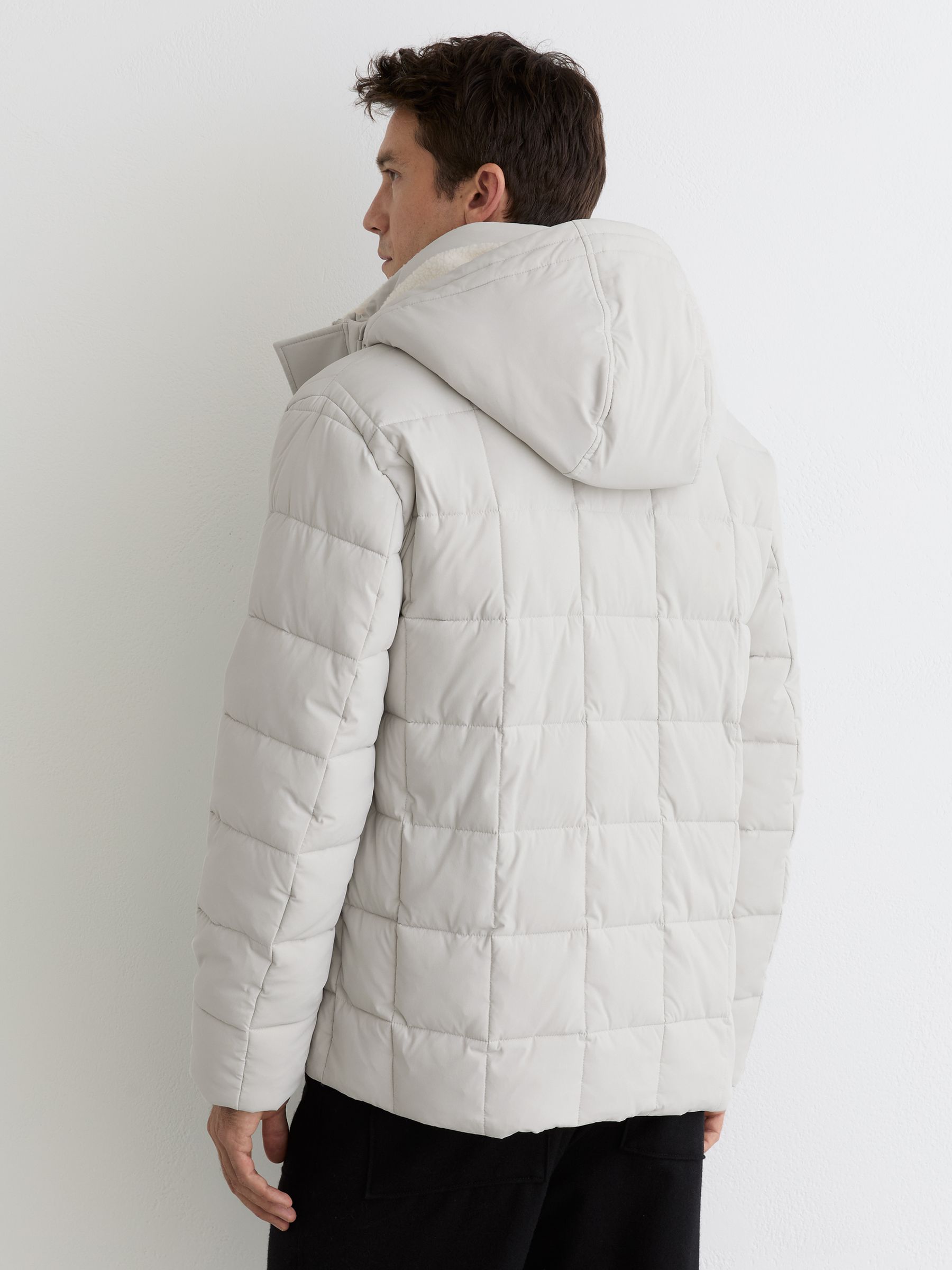 Fleece-Lined Hooded Puffer Jacket in Stone - image 4