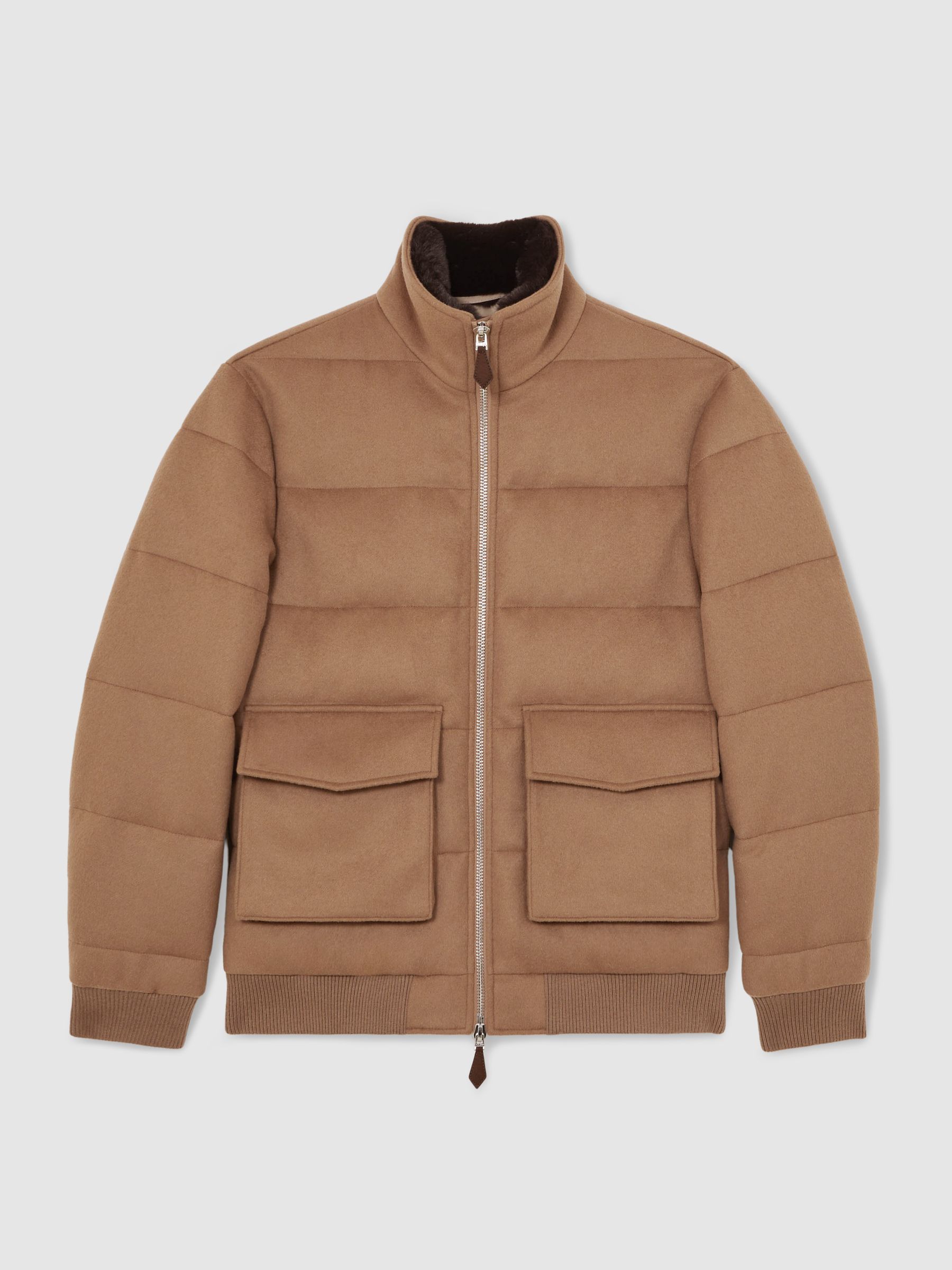 Faux-Fur Collar Quilted Puffer Jacket in Light Brown - Image 2 of 7