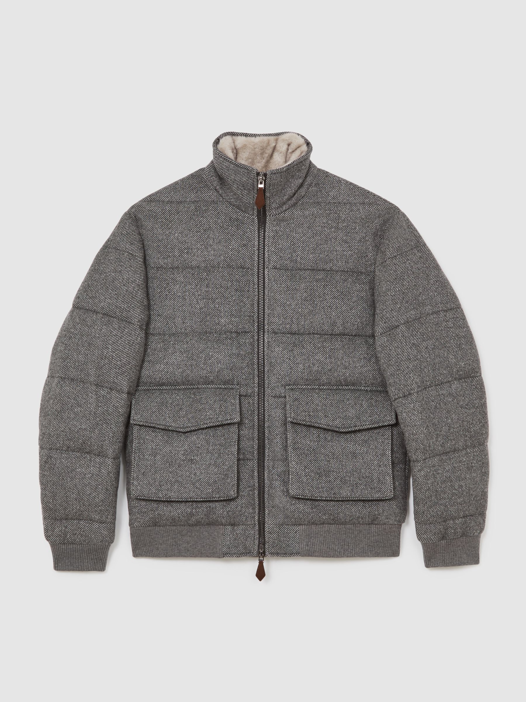 Faux-Fur Collar Quilted Puffer Jacket in Grey - image 1