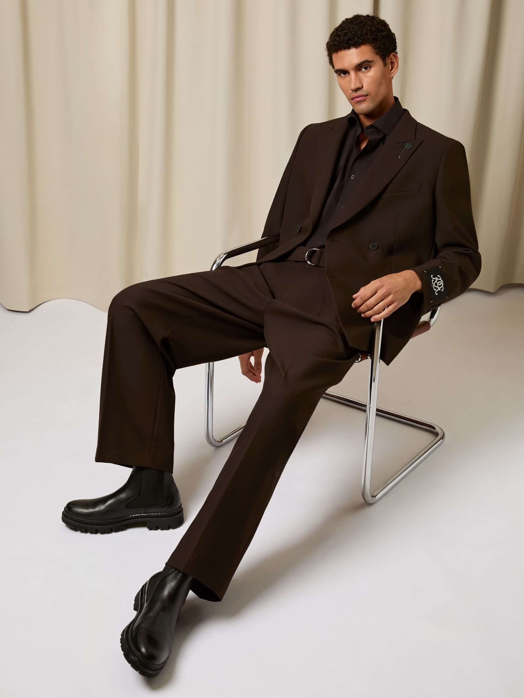 Monogram Relaxed Double-Breasted Blazer in Brown - Image 1 of 9