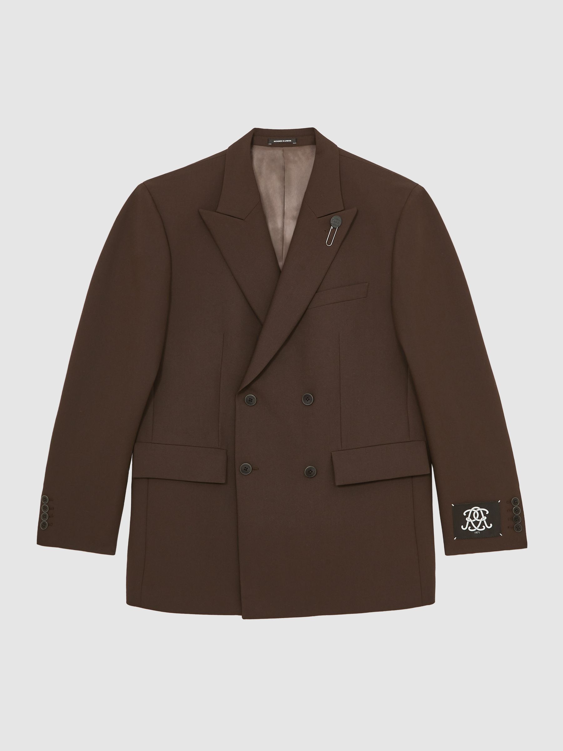 Monogram Relaxed Double-Breasted Blazer in Brown - Image 2 of 9
