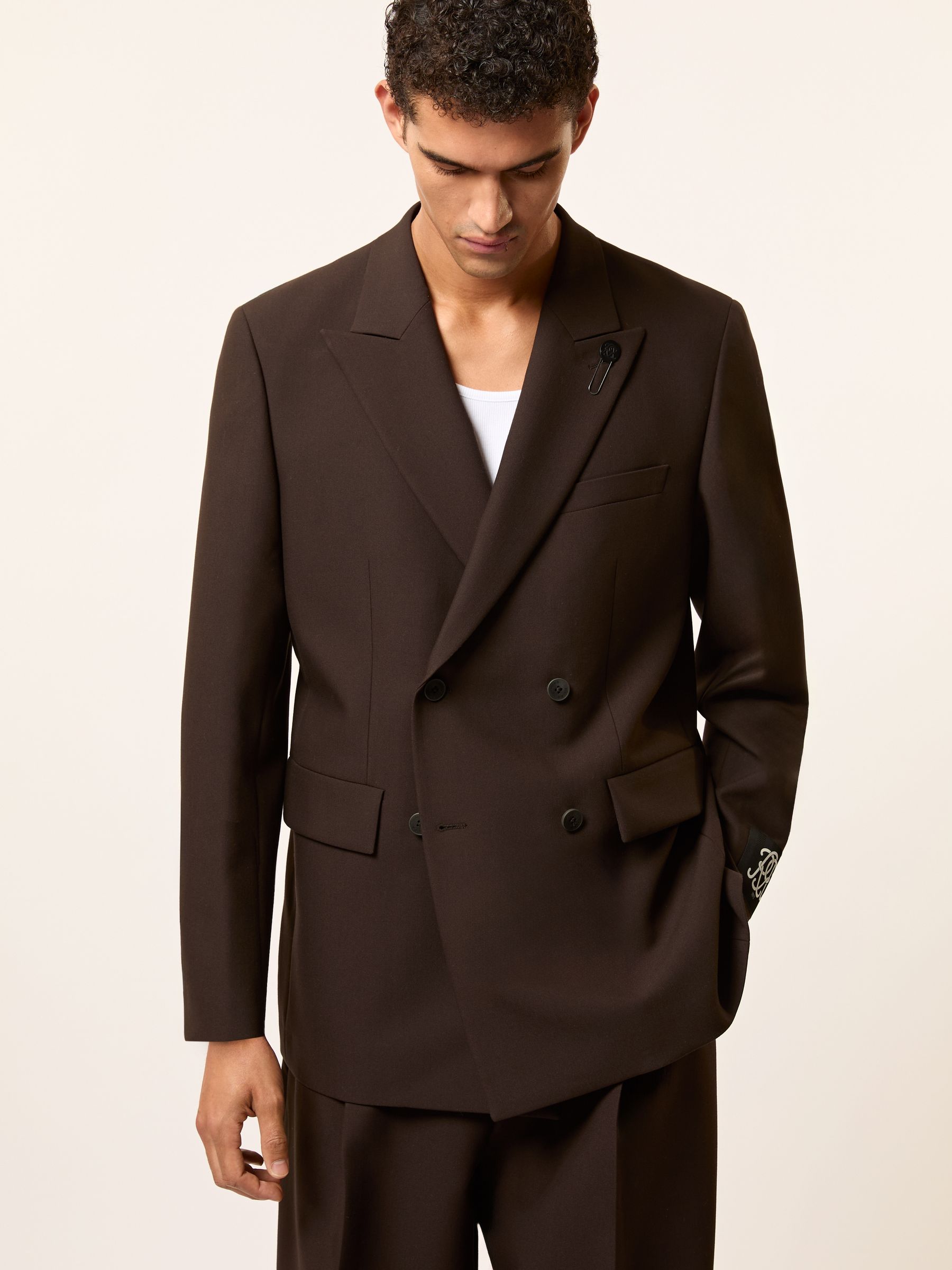 Monogram Relaxed Double-Breasted Blazer in Brown - Image 3 of 9