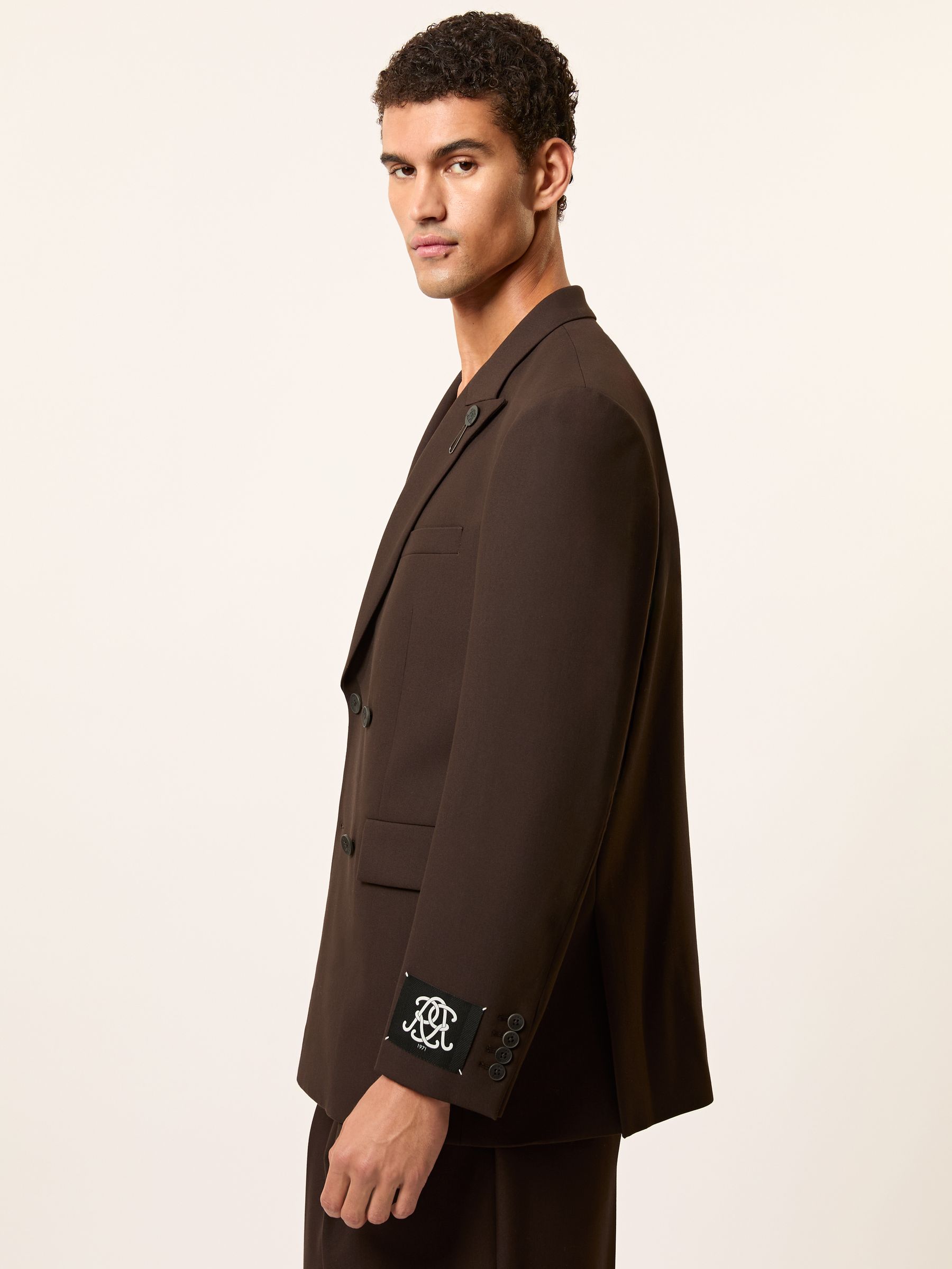 Monogram Relaxed Double-Breasted Blazer in Brown - Image 4 of 9