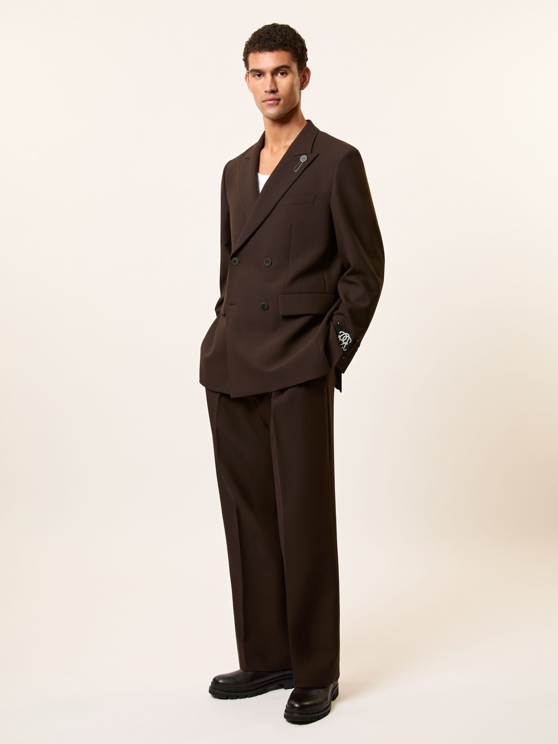 Monogram Relaxed Double-Breasted Blazer in Brown - Image 5 of 9