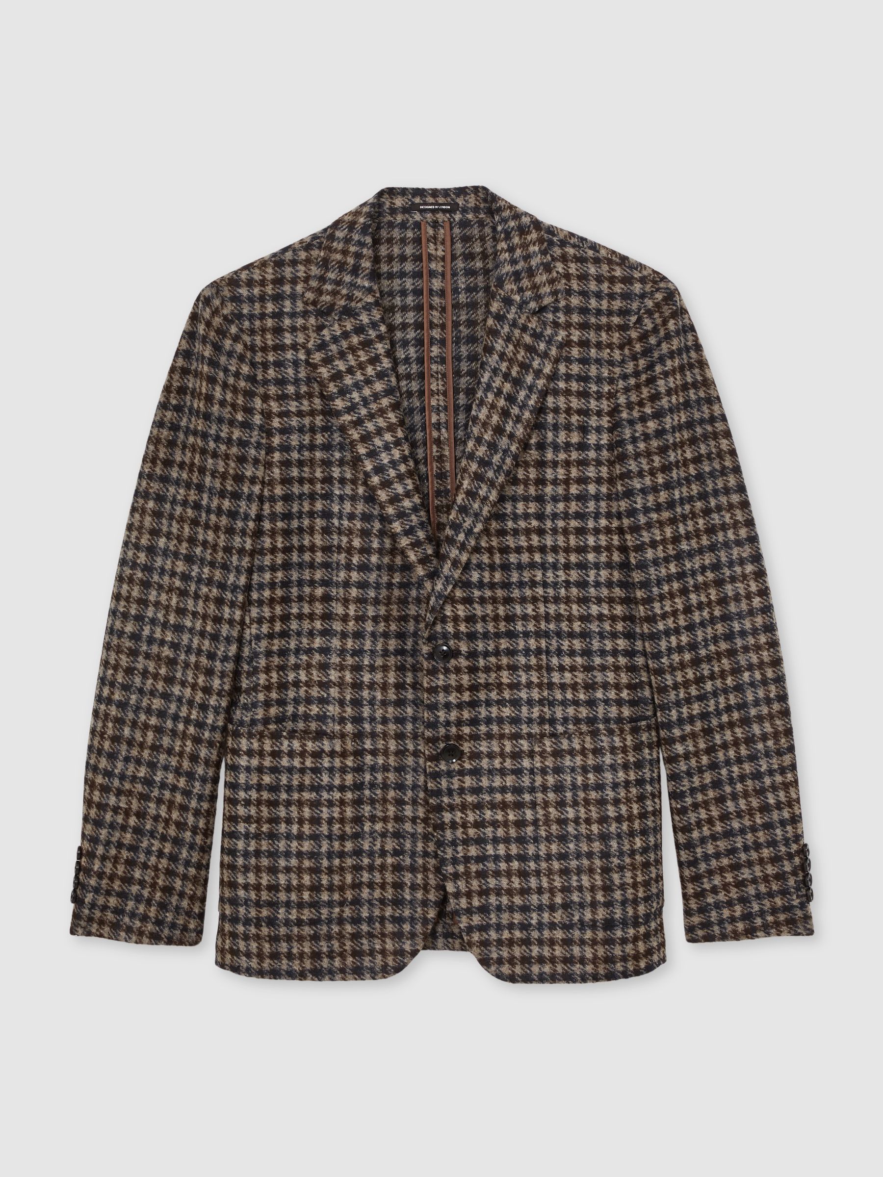 Wool-Blend Dogtooth Check Blazer in Brown - Image 2 of 7