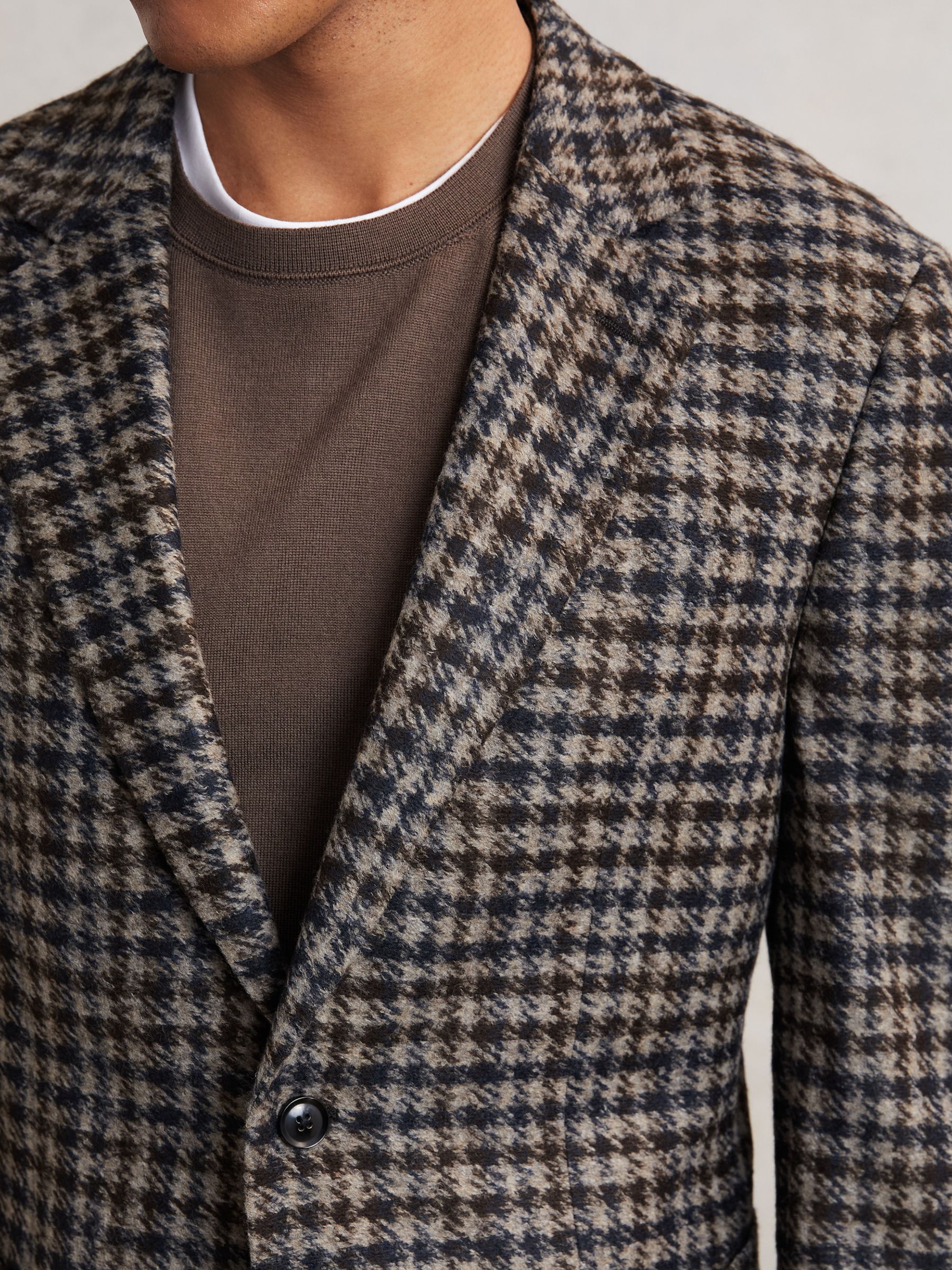 Wool-Blend Dogtooth Check Blazer in Brown - Image 3 of 7