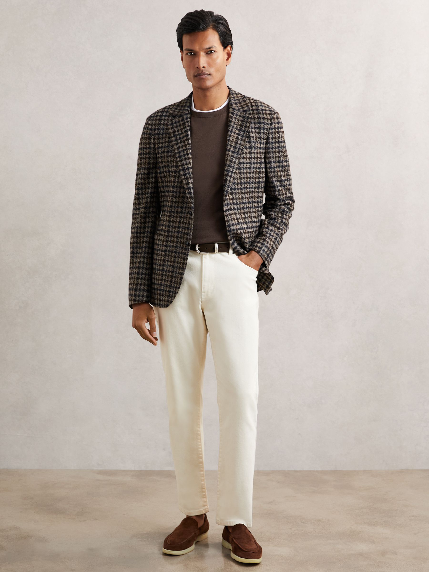 Wool-Blend Dogtooth Check Blazer in Brown - Image 4 of 7