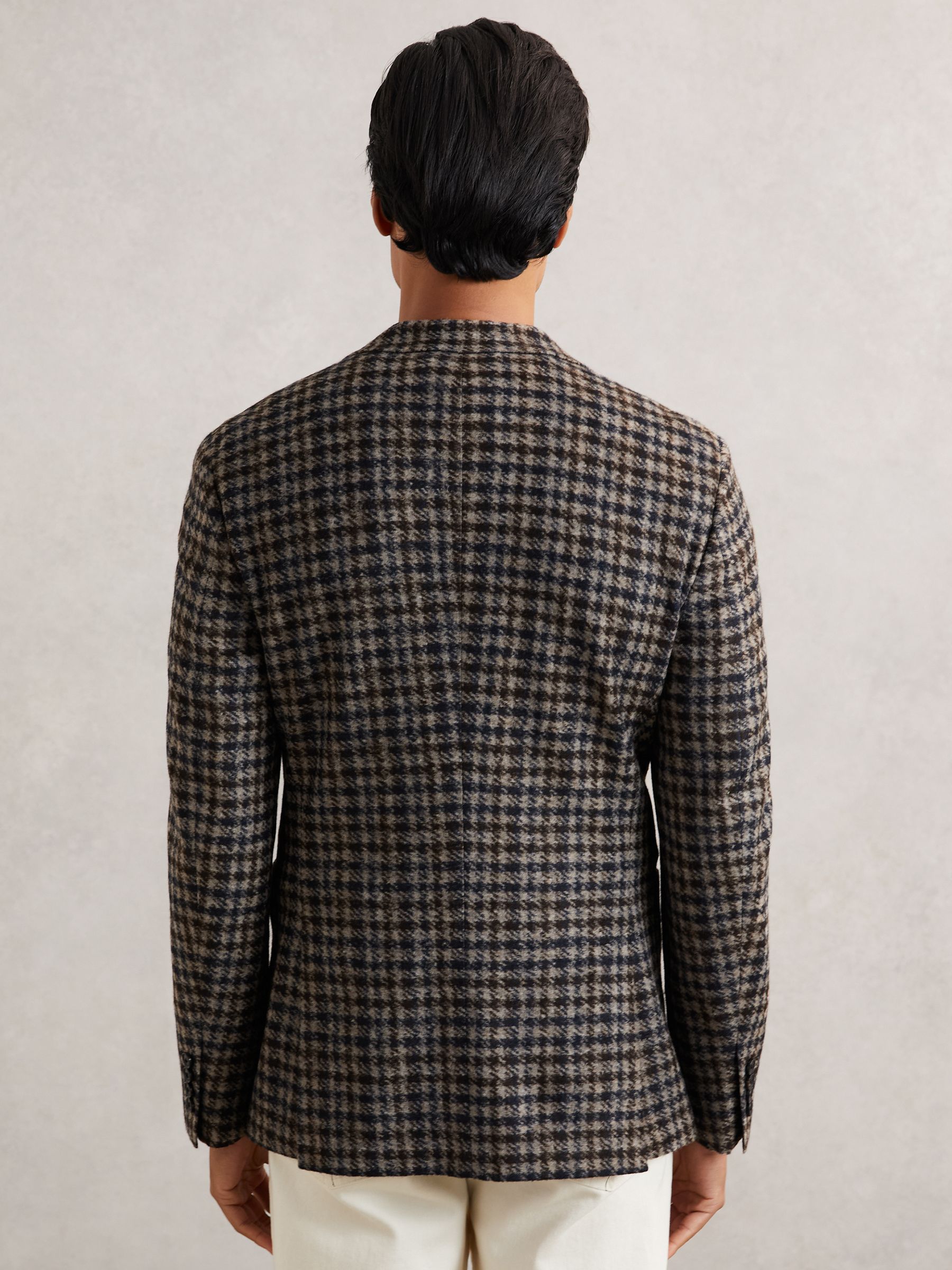 Wool-Blend Dogtooth Check Tailored-Fit Blazer in Brown - image 5