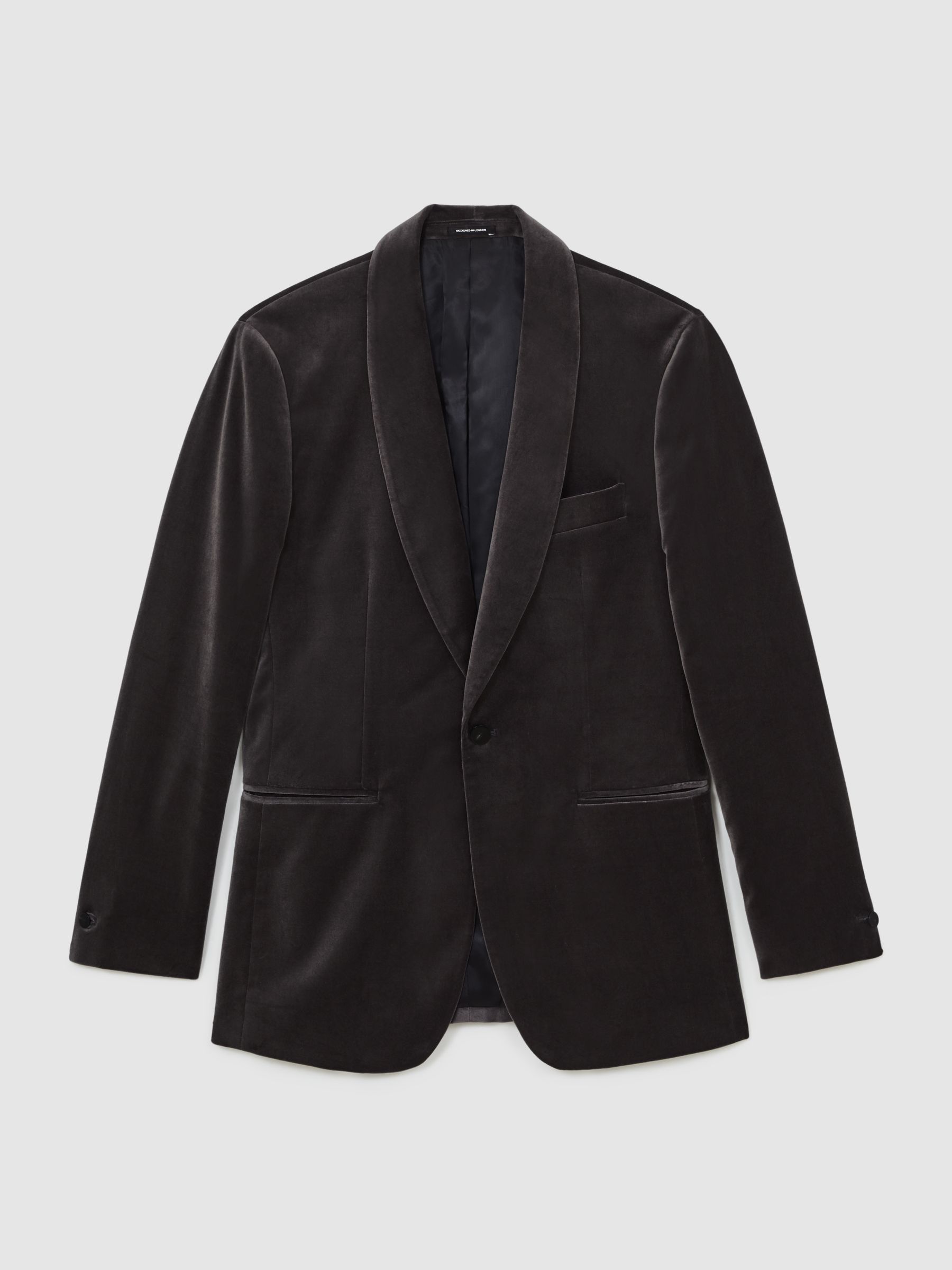 Single-Breasted Velvet Blazer Tailored-Fit in Grey - Image 2 of 8