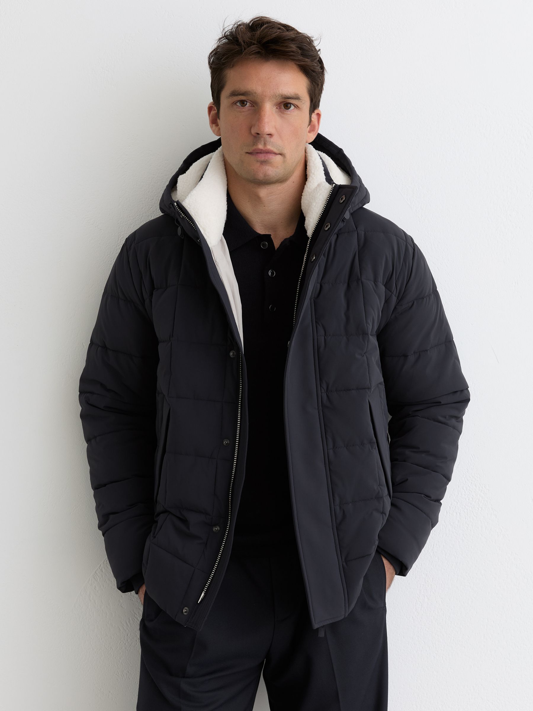 Fleece-Lined Hooded Puffer Jacket in Navy - image 2