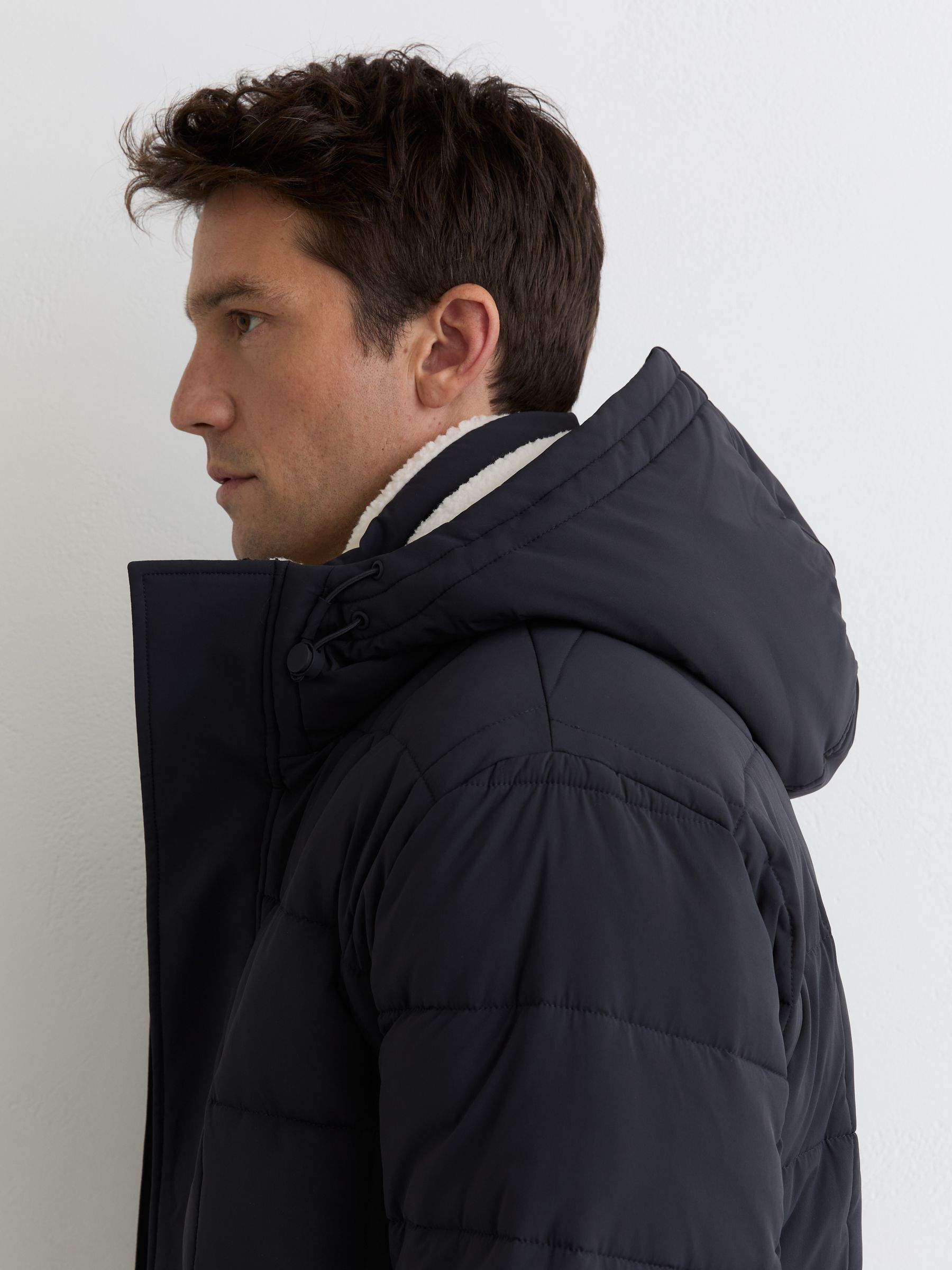 Fleece-Lined Hooded Puffer Jacket in Navy - image 5