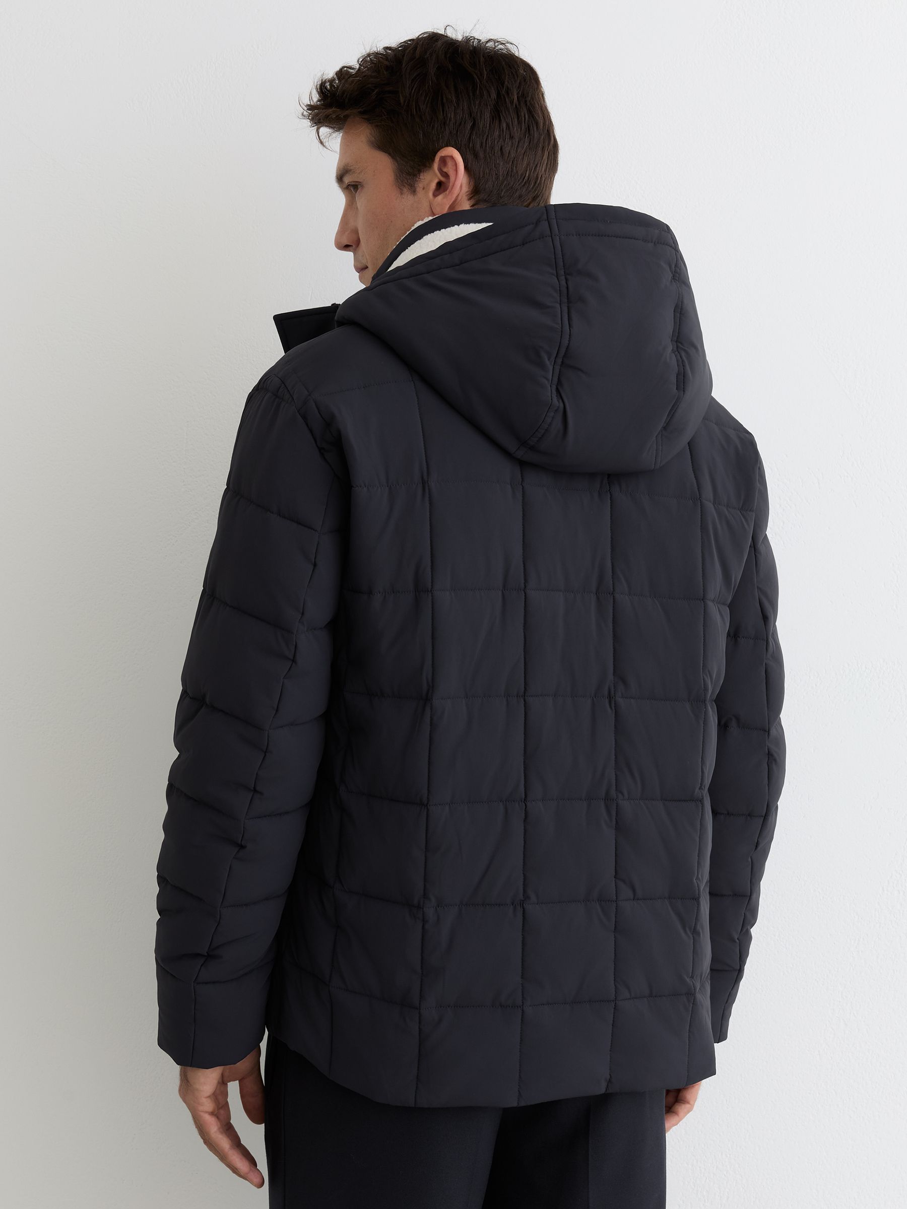 Fleece-Lined Hooded Puffer Jacket in Navy - image 3