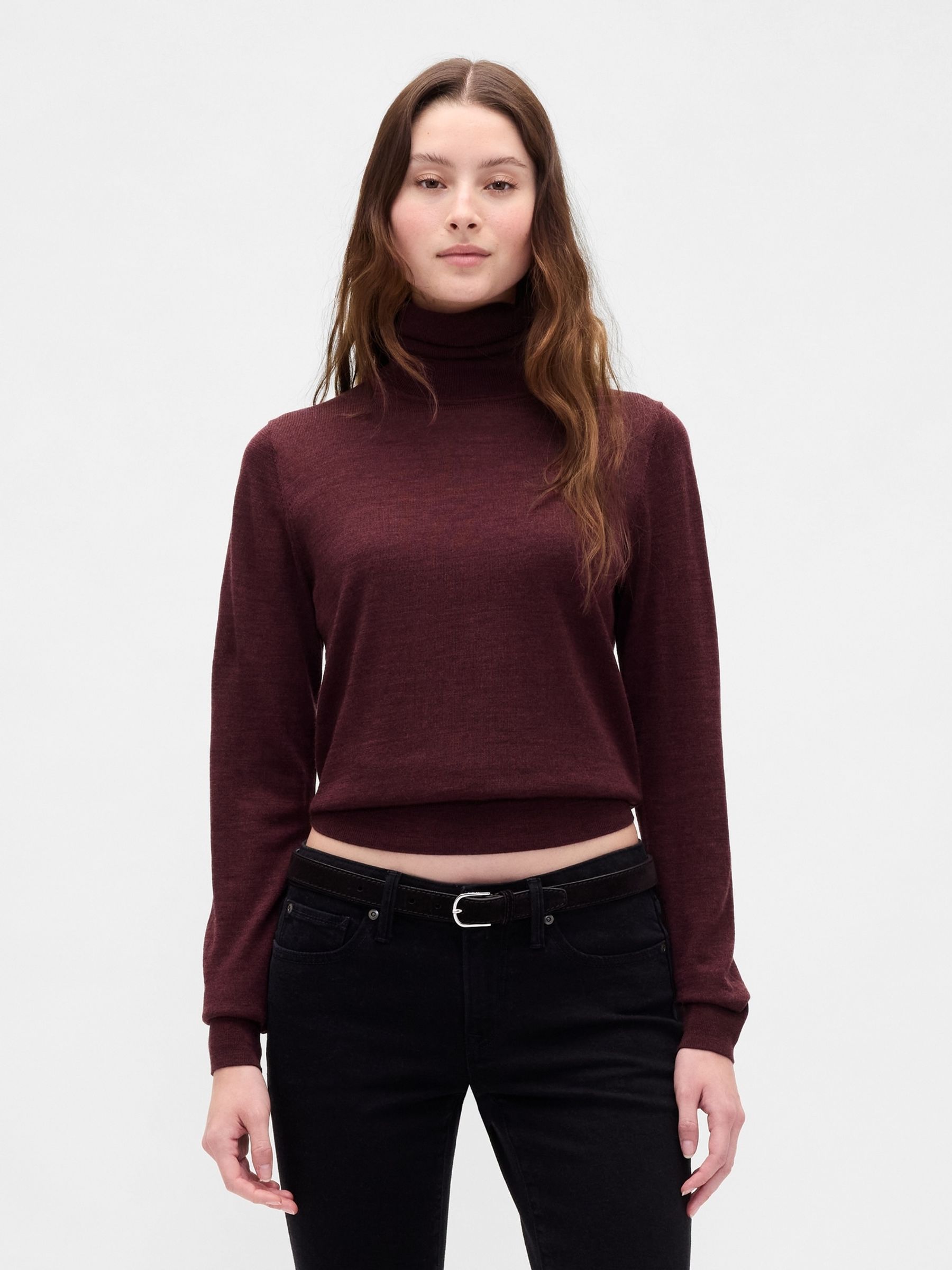 Burgundy Red Merino Wool Turtle Neck Jumper - Image 1 of 4