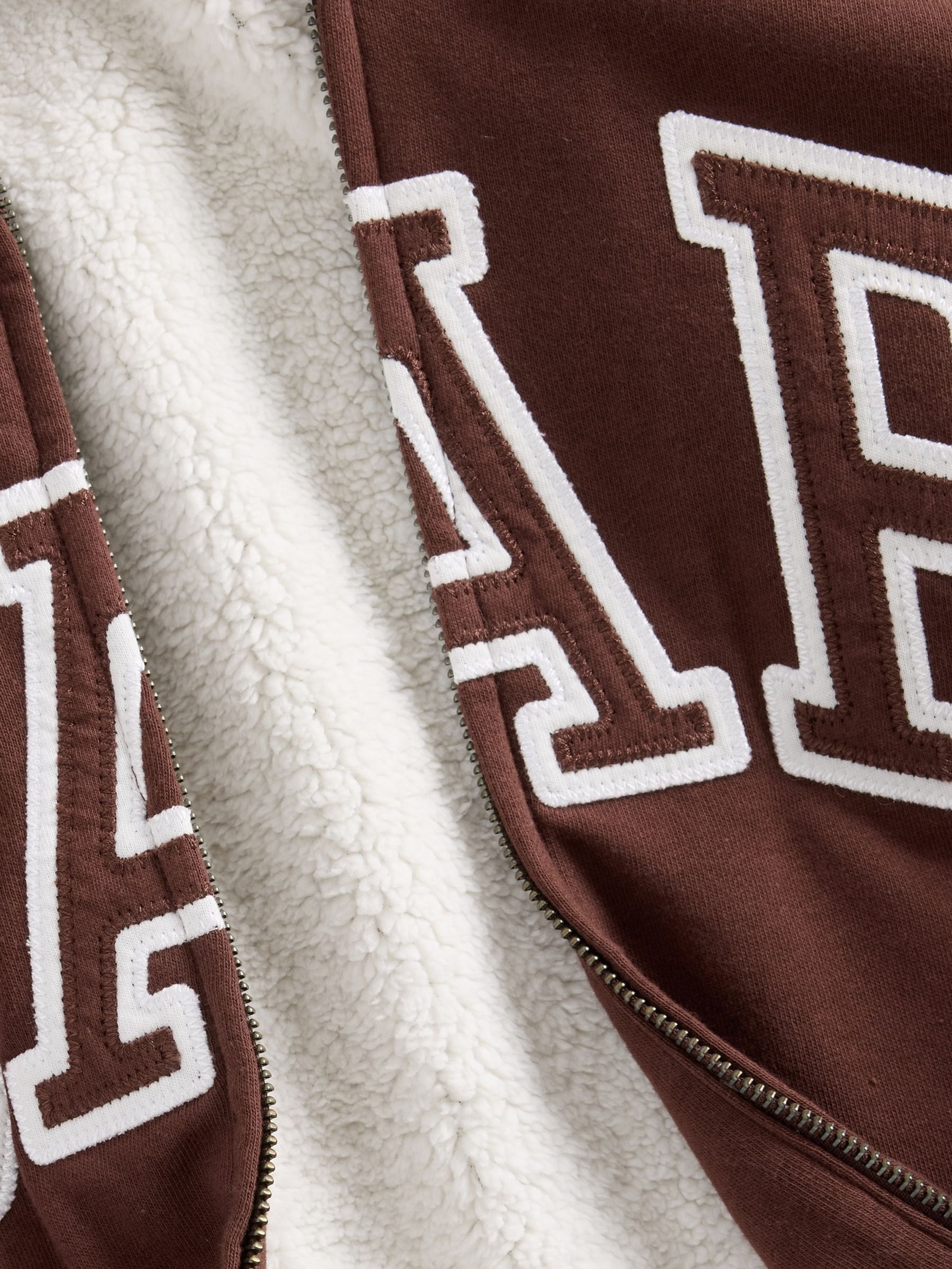 Brown Relaxed Logo Sherpa-Lined Zip Hoodie - Image 4 of 4