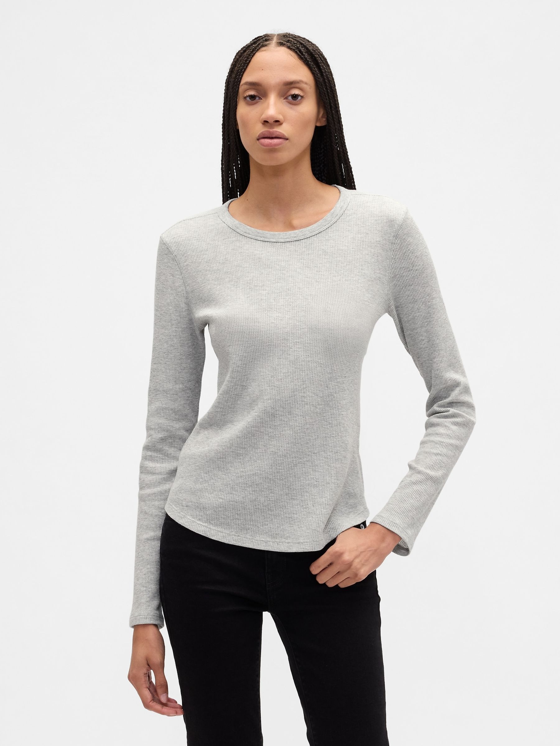 Cream Waffle Knit Long Sleeve T-Shirt - Image 1 of 5