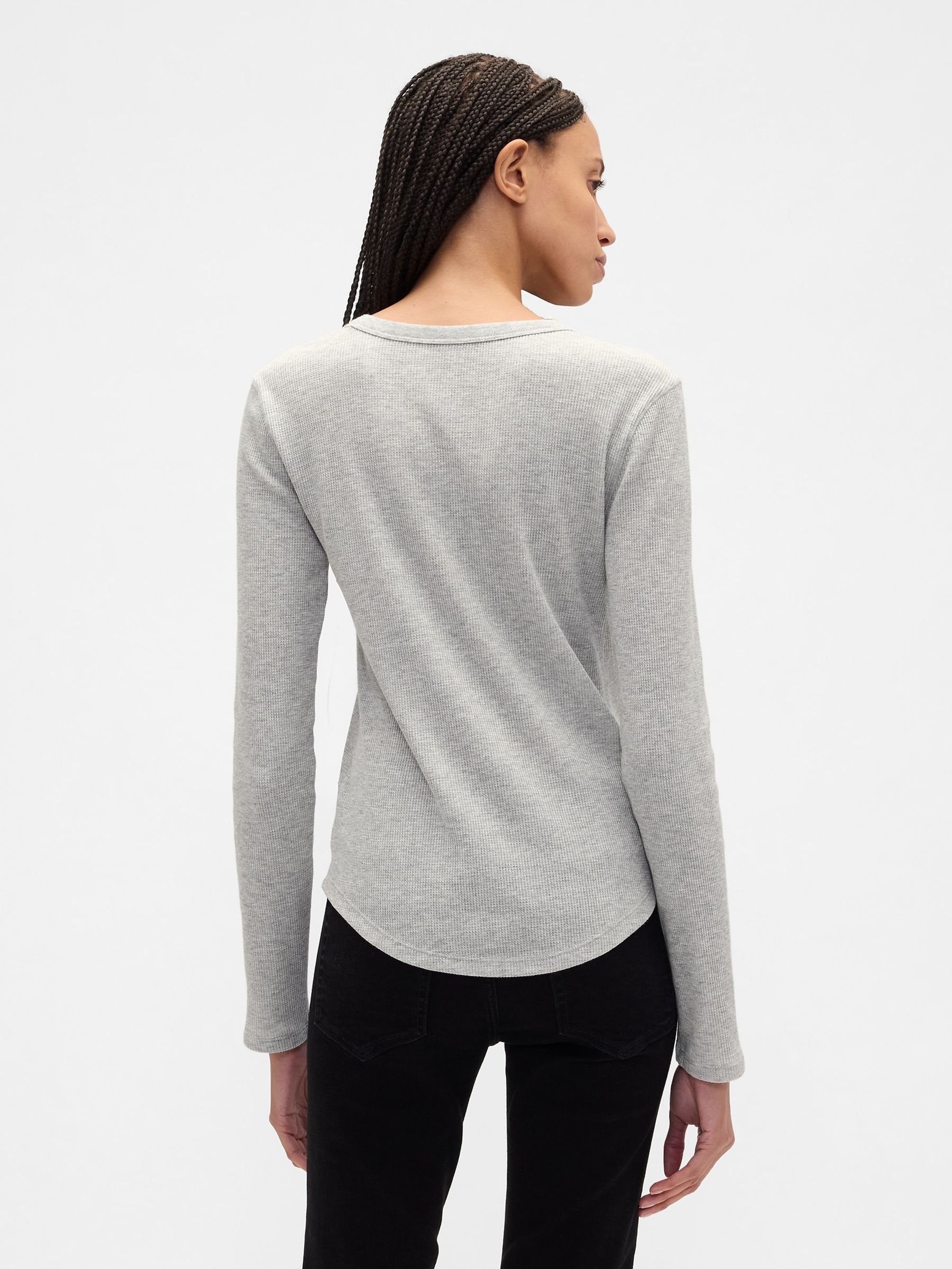 Cream Waffle Knit Long Sleeve T-Shirt - Image 2 of 5