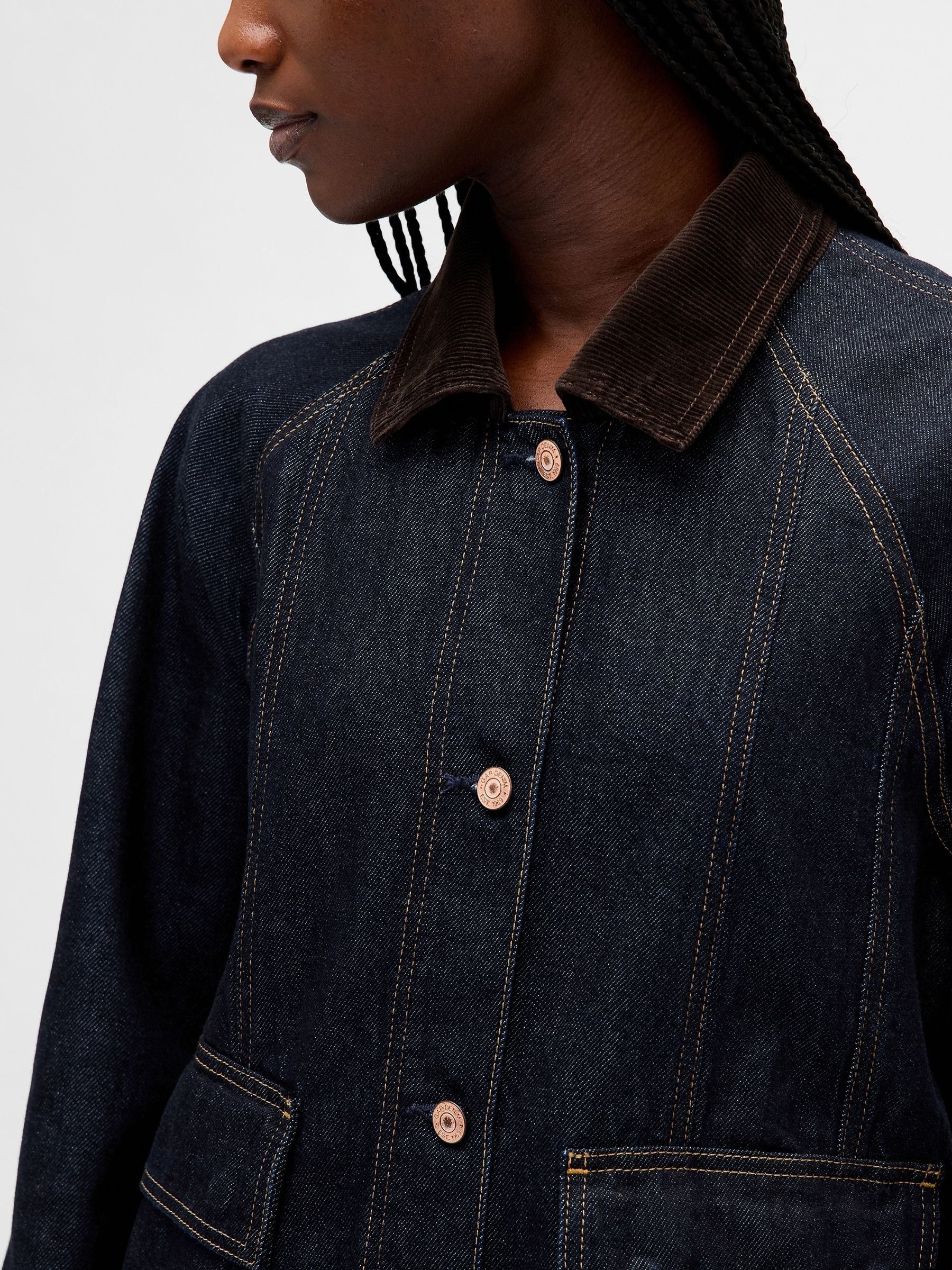 Dark Indigo Blue UltraSoft Denim Swing Chore Jacket | Gap