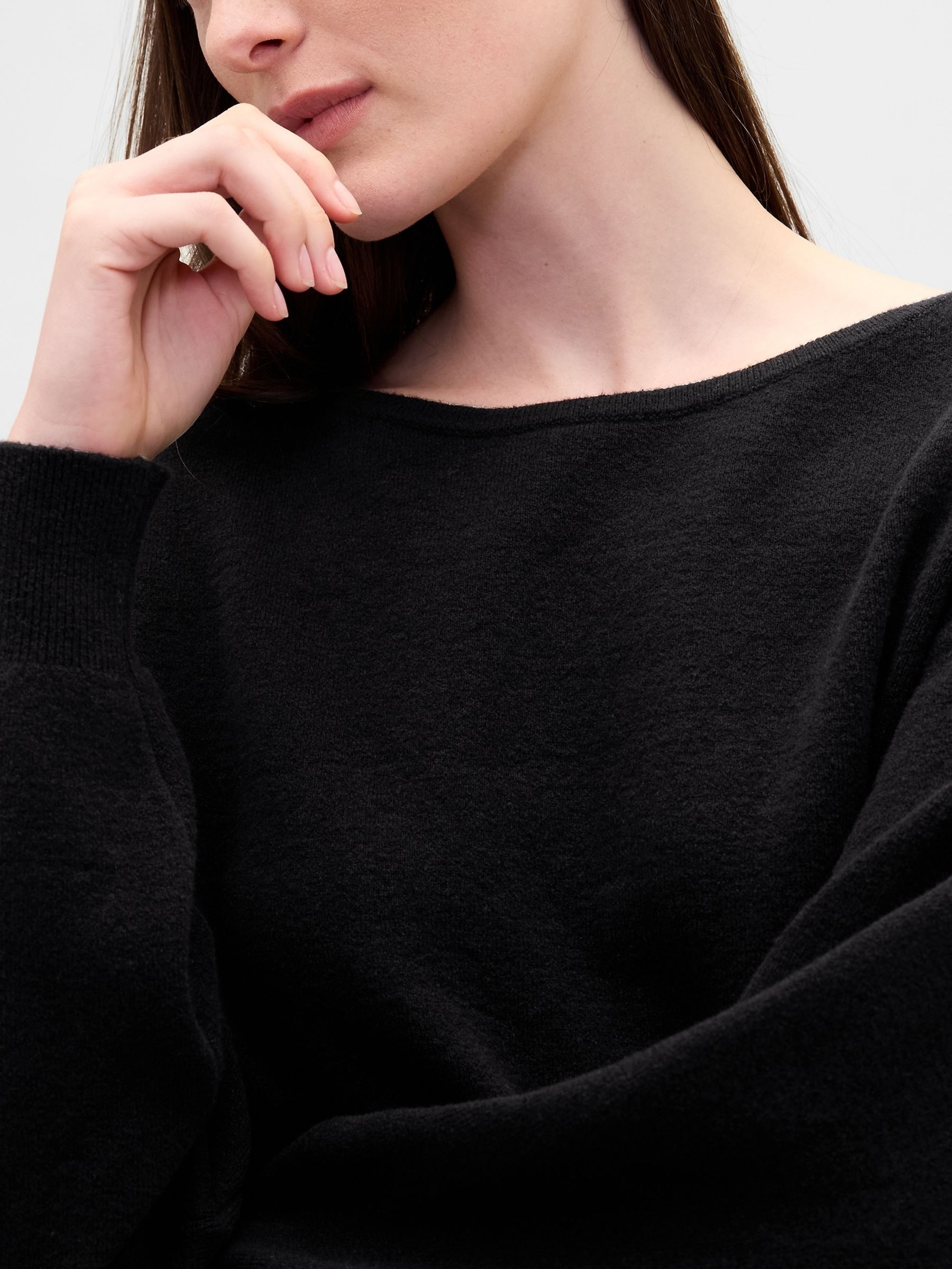 Black CashSoft Stretch Lantern-Sleeve Crop Sweatshirt - Image 4 of 4