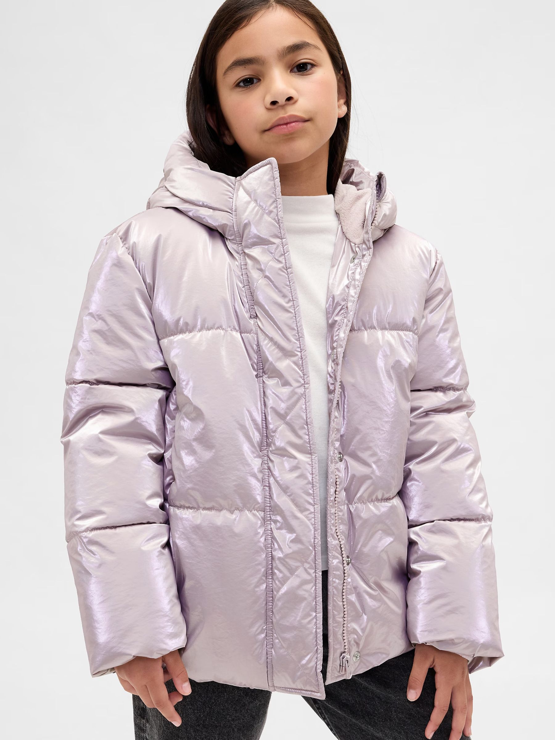 Pink Shower Resistant Sherpa-Lined Puffer Jacket Gap