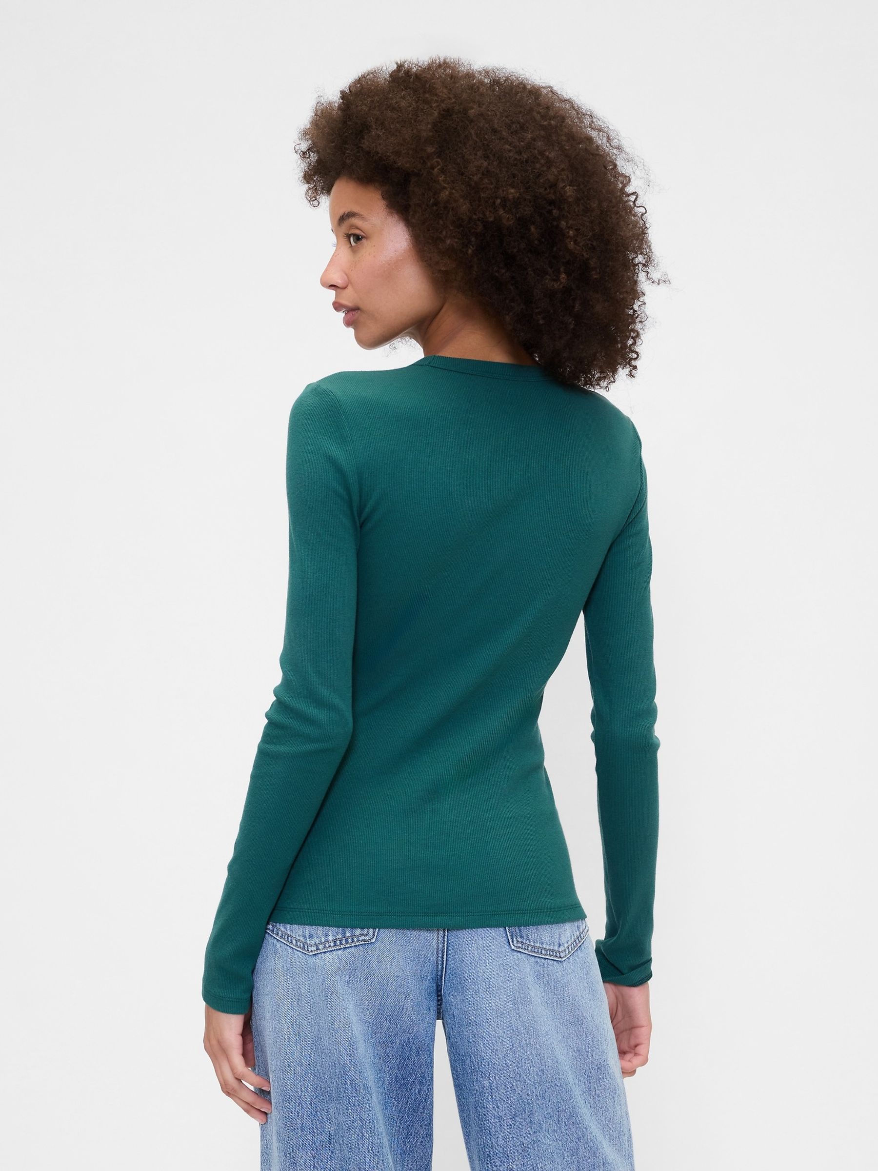 Green Long Sleeve Rib T-Shirt - Image 2 of 5