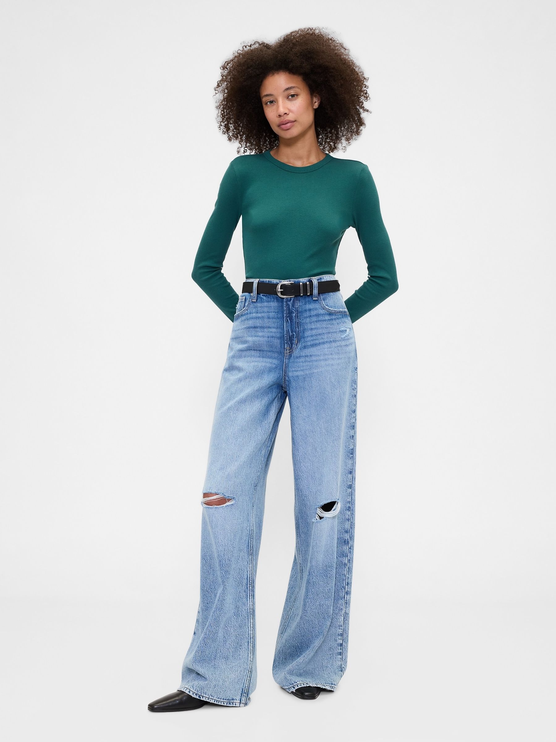 Green Long Sleeve Rib T-Shirt - Image 3 of 5