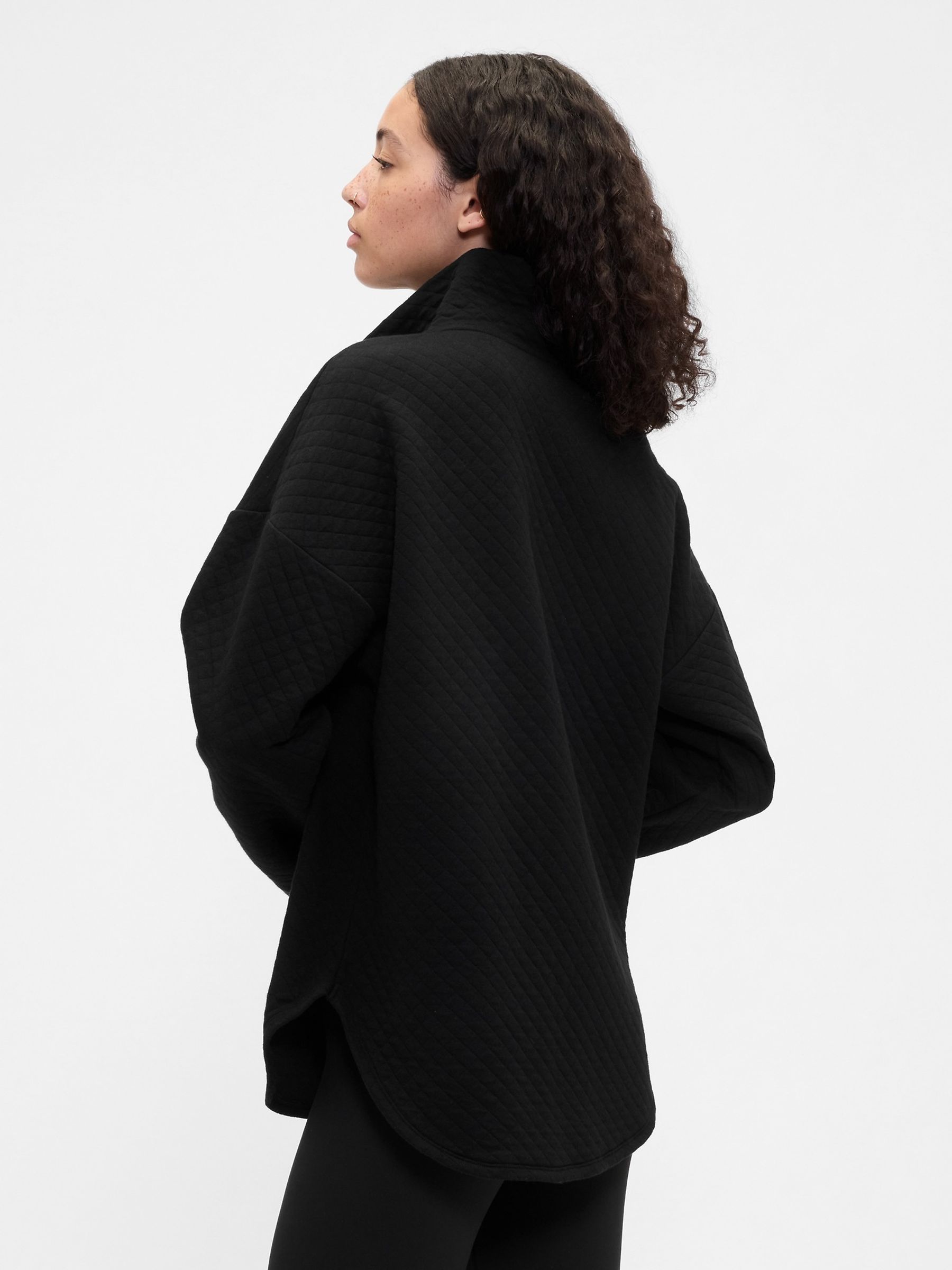 Black Oversized Quilted Quarter-Zip Jacket - Image 2 of 4